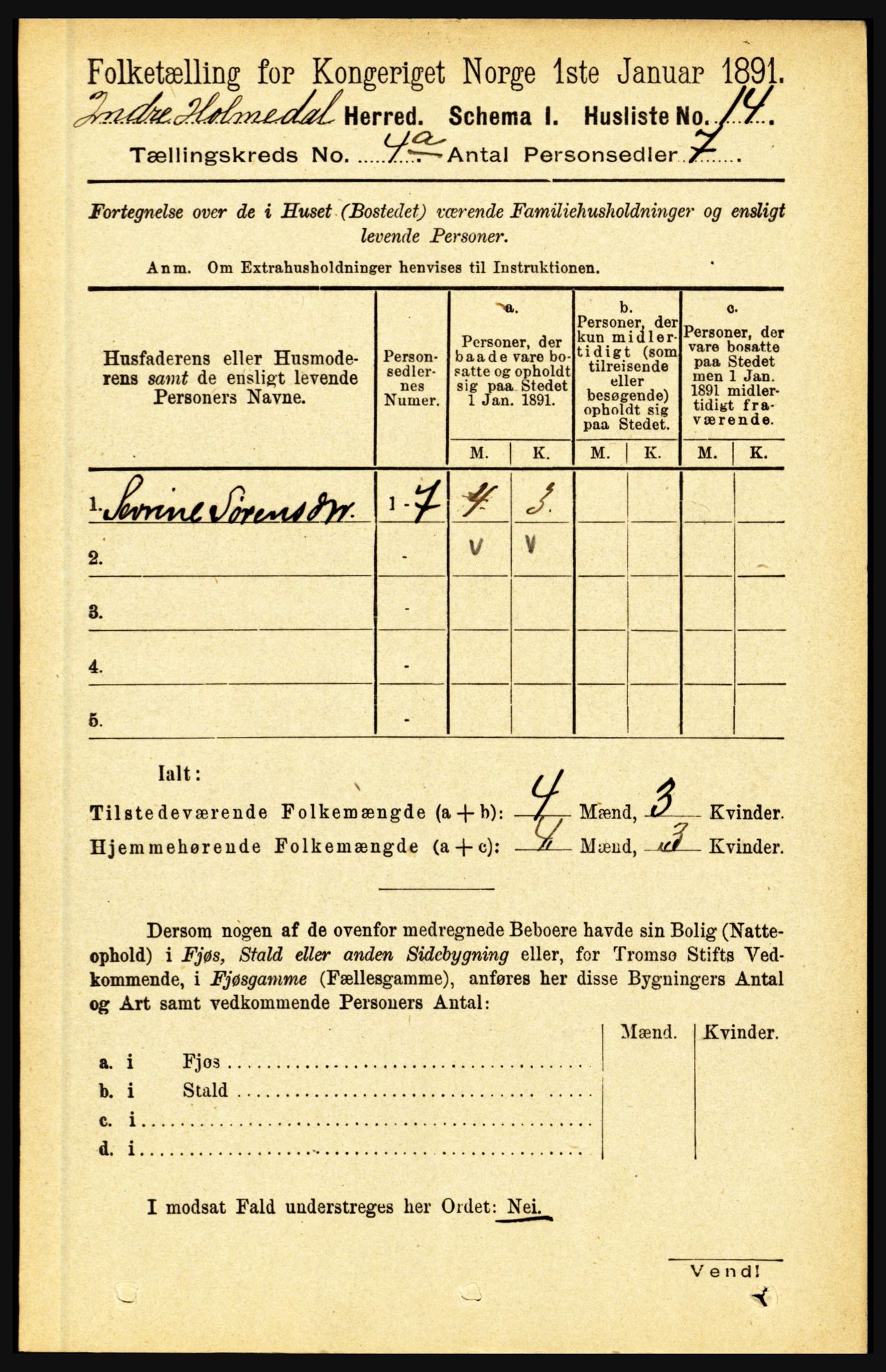 RA, 1891 census for 1430 Indre Holmedal, 1891, p. 1320