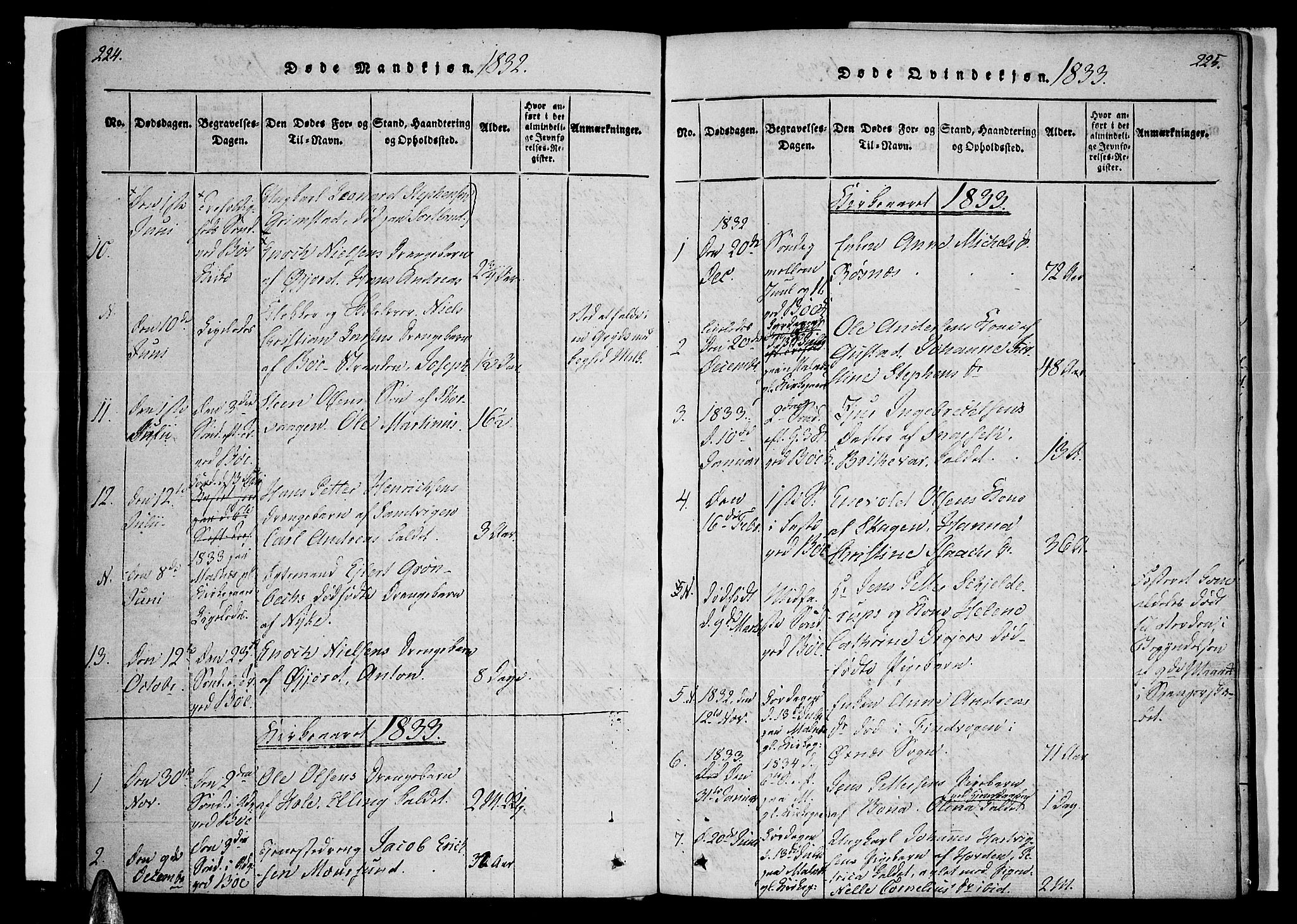 Ministerialprotokoller, klokkerbøker og fødselsregistre - Nordland, SAT/A-1459/891/L1298: Parish register (official) no. 891A03, 1820-1840, p. 224-225