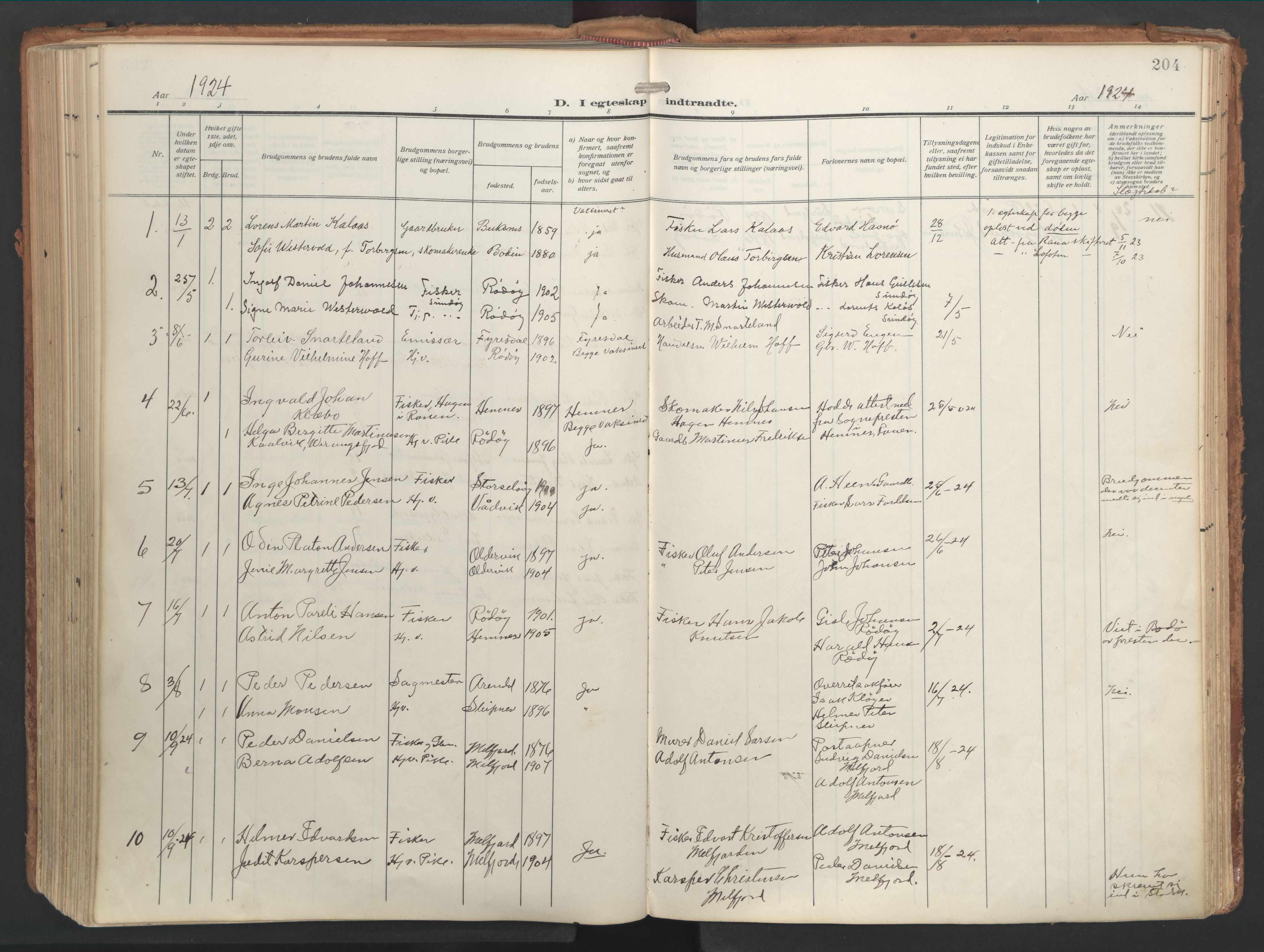 Ministerialprotokoller, klokkerbøker og fødselsregistre - Nordland, AV/SAT-A-1459/841/L0614: Parish register (official) no. 841A17, 1911-1925, p. 204