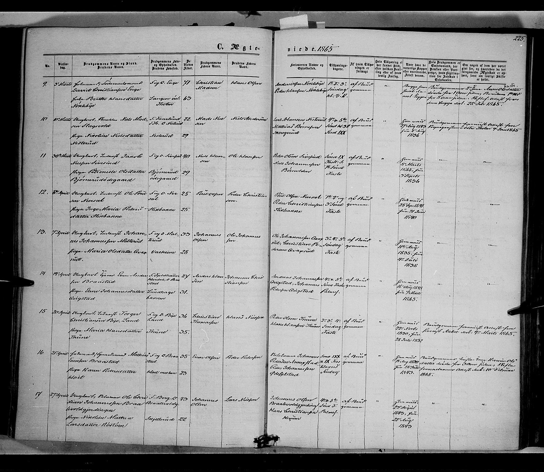 Vestre Toten prestekontor, SAH/PREST-108/H/Ha/Haa/L0007: Parish register (official) no. 7, 1862-1869, p. 225