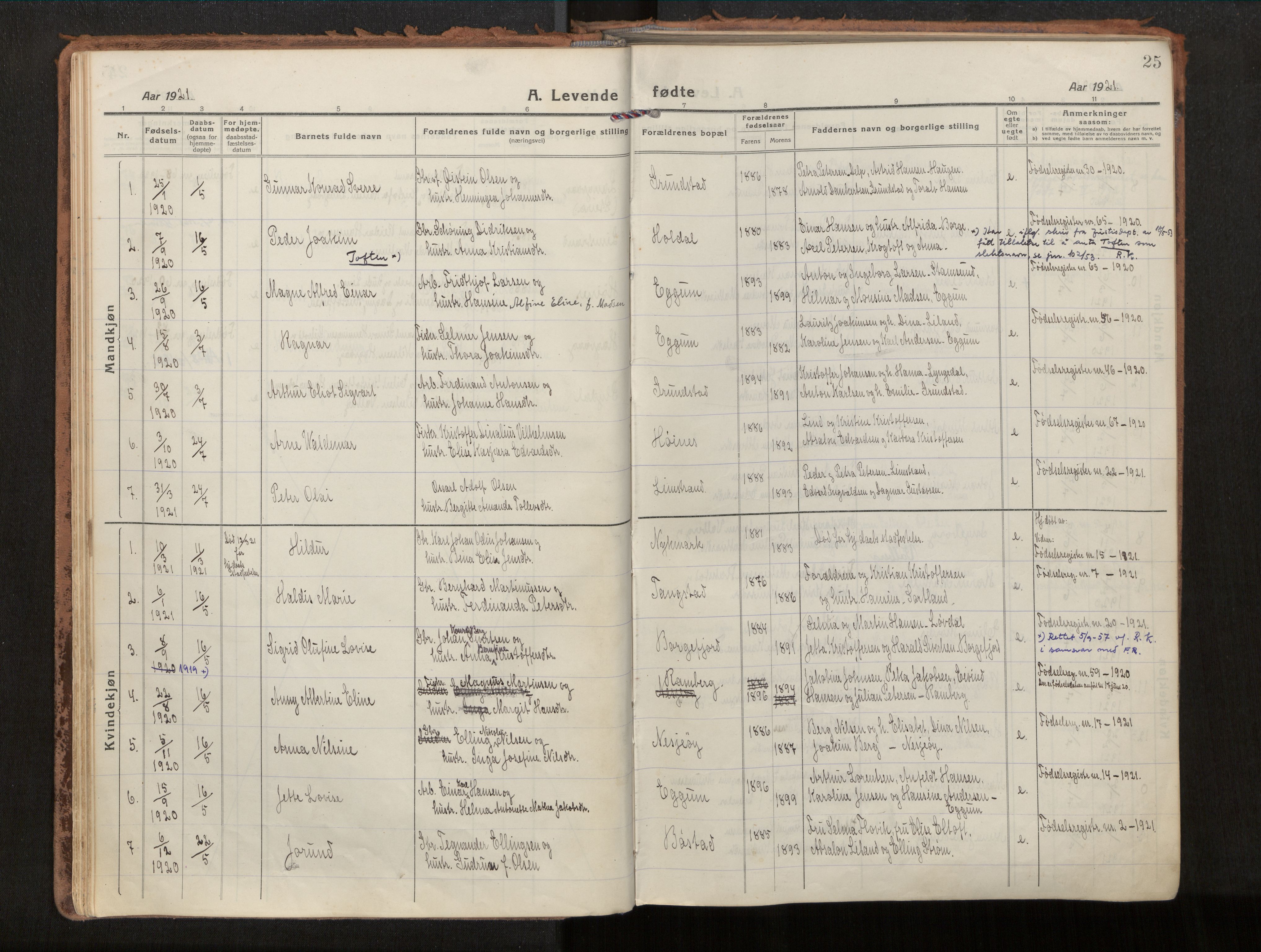 Ministerialprotokoller, klokkerbøker og fødselsregistre - Nordland, SAT/A-1459/880/L1136: Parish register (official) no. 880A10, 1919-1927, p. 25