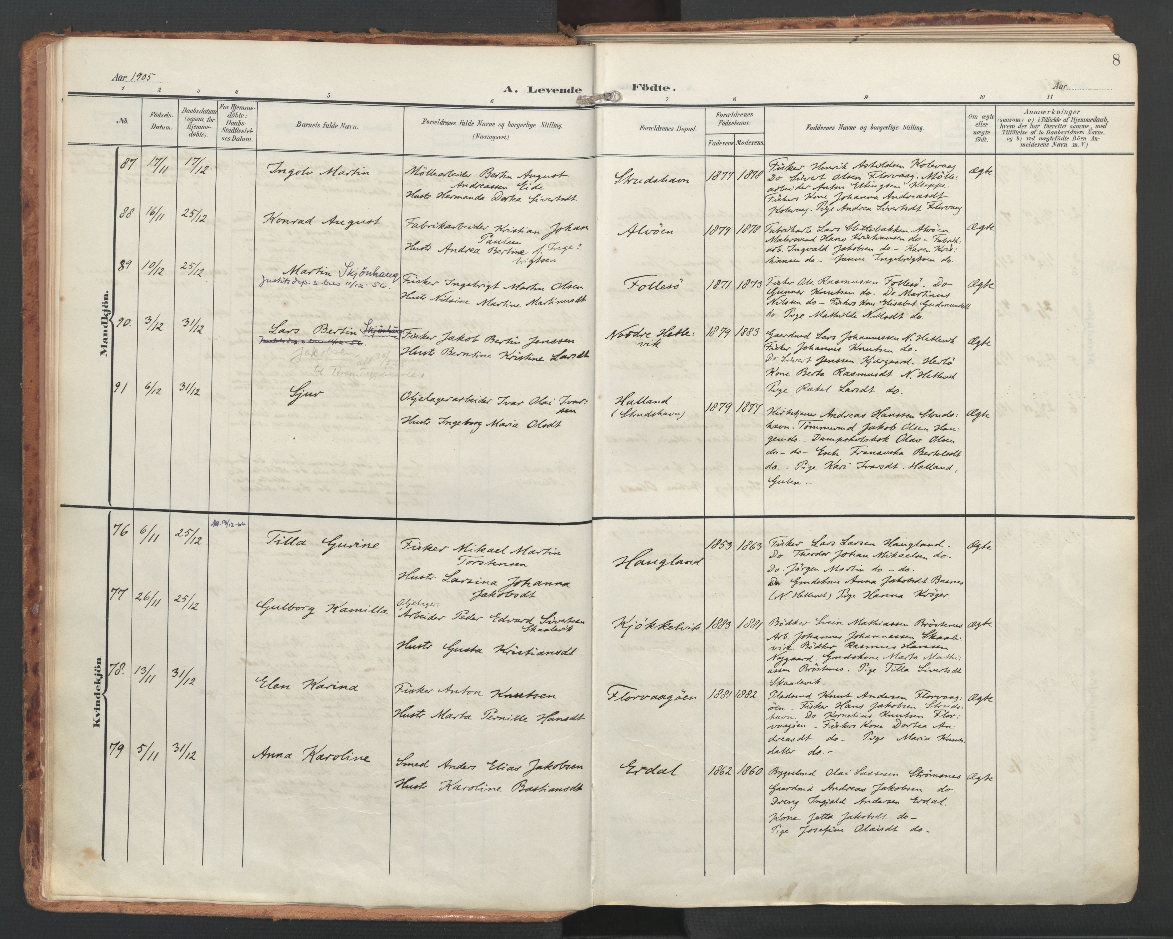 Askøy Sokneprestembete, AV/SAB-A-74101/H/Ha/Haa/Haac/L0002: Parish register (official) no. C 2, 1905-1922, p. 8