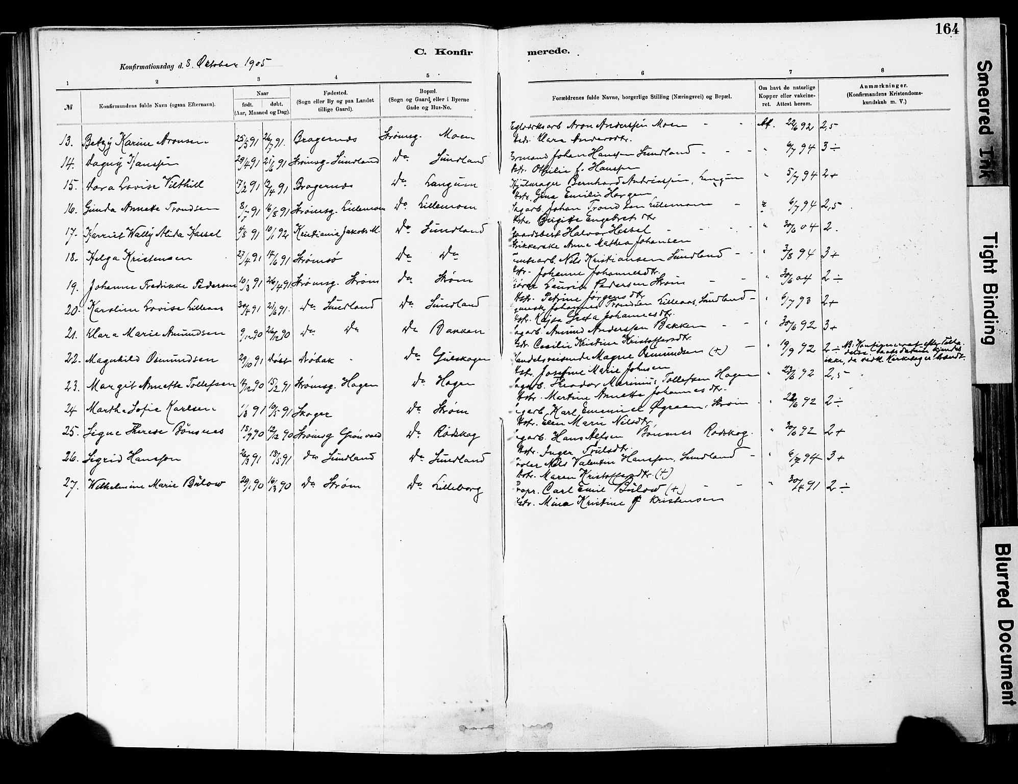 Strømsgodset kirkebøker, AV/SAKO-A-324/F/Fa/L0001: Parish register (official) no. 1, 1885-1909, p. 164