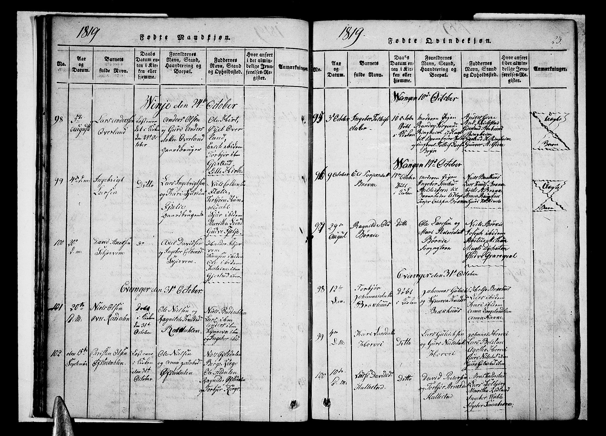 Voss sokneprestembete, AV/SAB-A-79001/H/Haa: Parish register (official) no. A 11, 1816-1827, p. 23