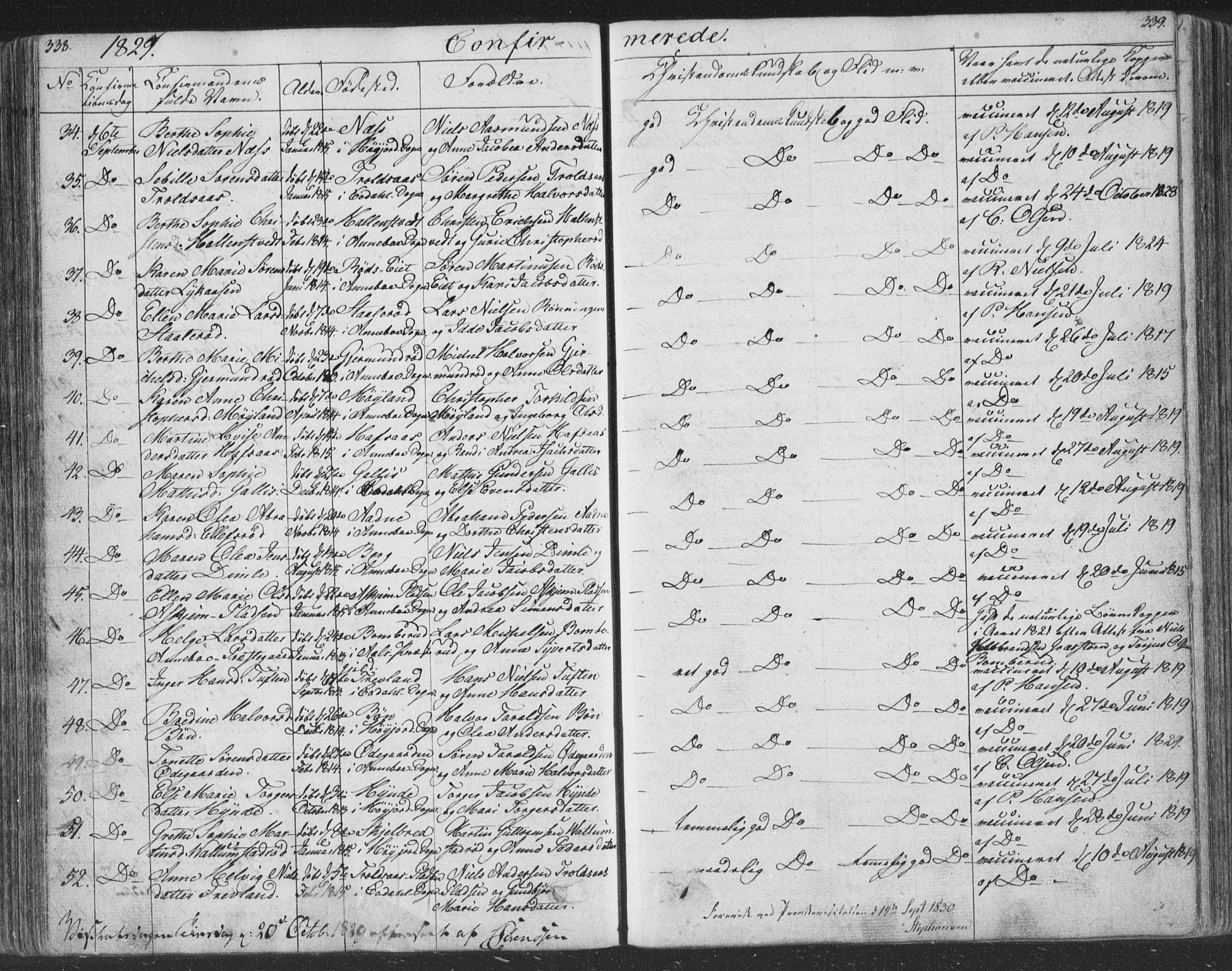 Andebu kirkebøker, AV/SAKO-A-336/F/Fa/L0004: Parish register (official) no. 4, 1829-1856, p. 338-339