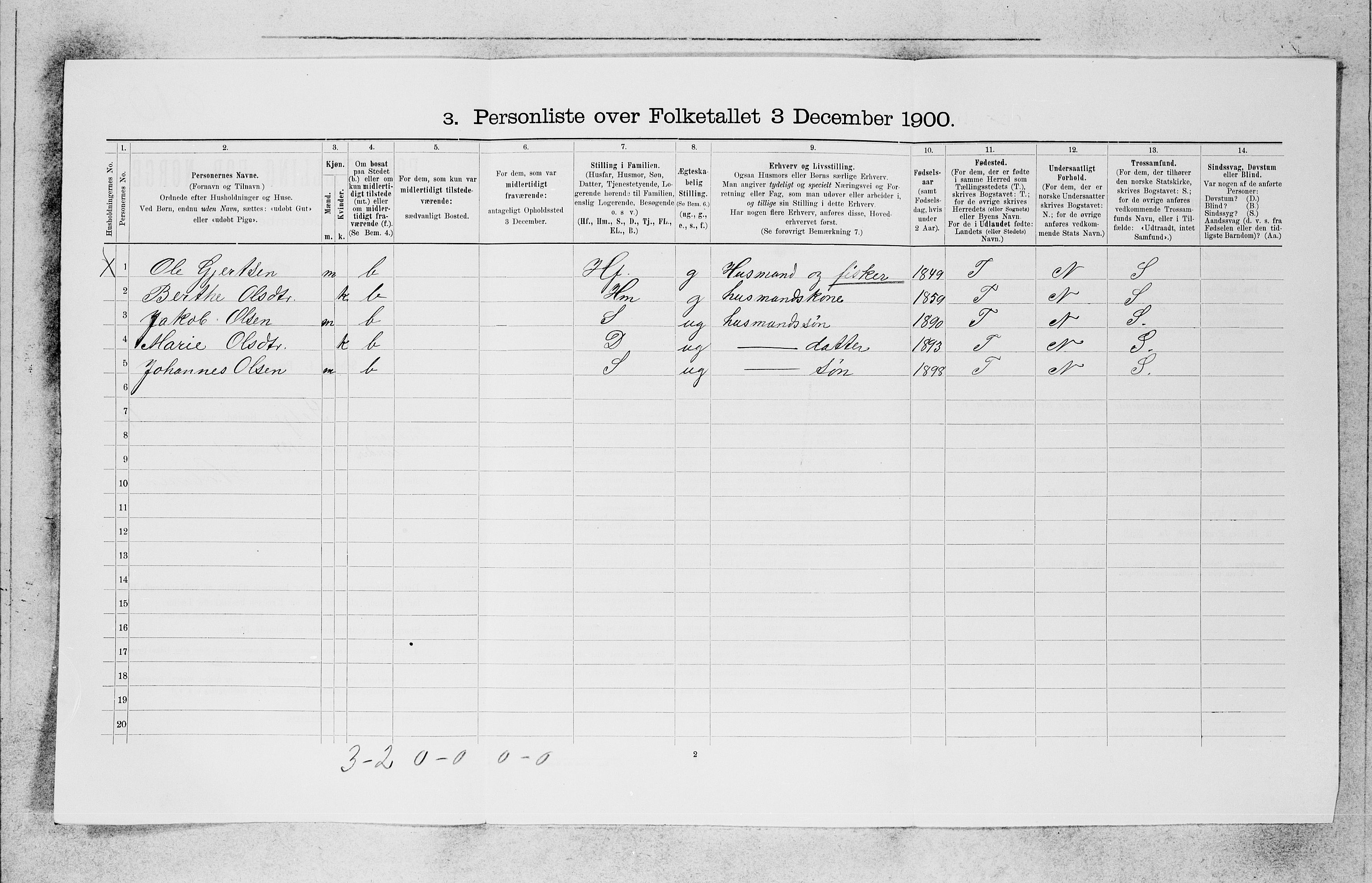 SAB, 1900 census for Selje, 1900, p. 1655