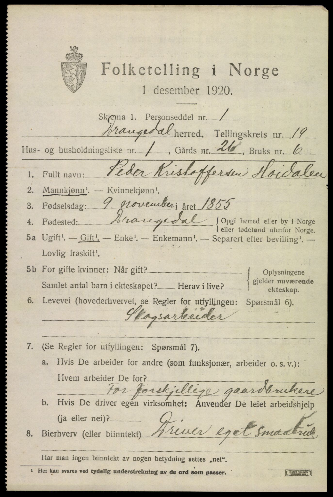 SAKO, 1920 census for Drangedal, 1920, p. 8471