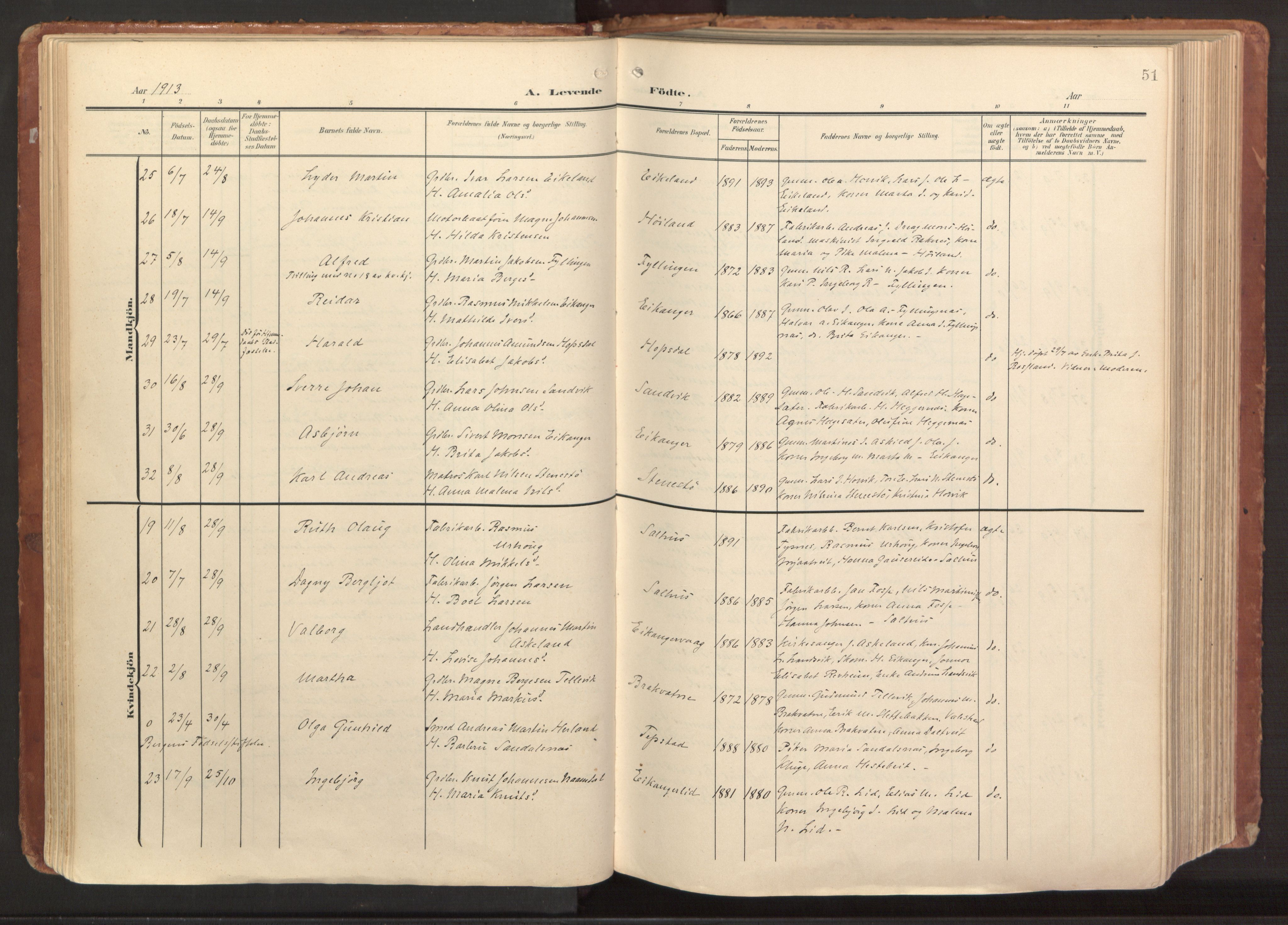 Hamre sokneprestembete, AV/SAB-A-75501/H/Ha/Haa/Haab/L0002: Parish register (official) no. B 2, 1905-1924, p. 51