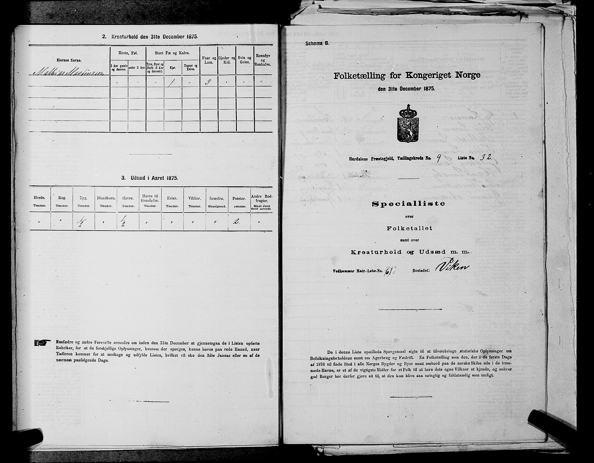 RA, 1875 census for 0239P Hurdal, 1875, p. 719