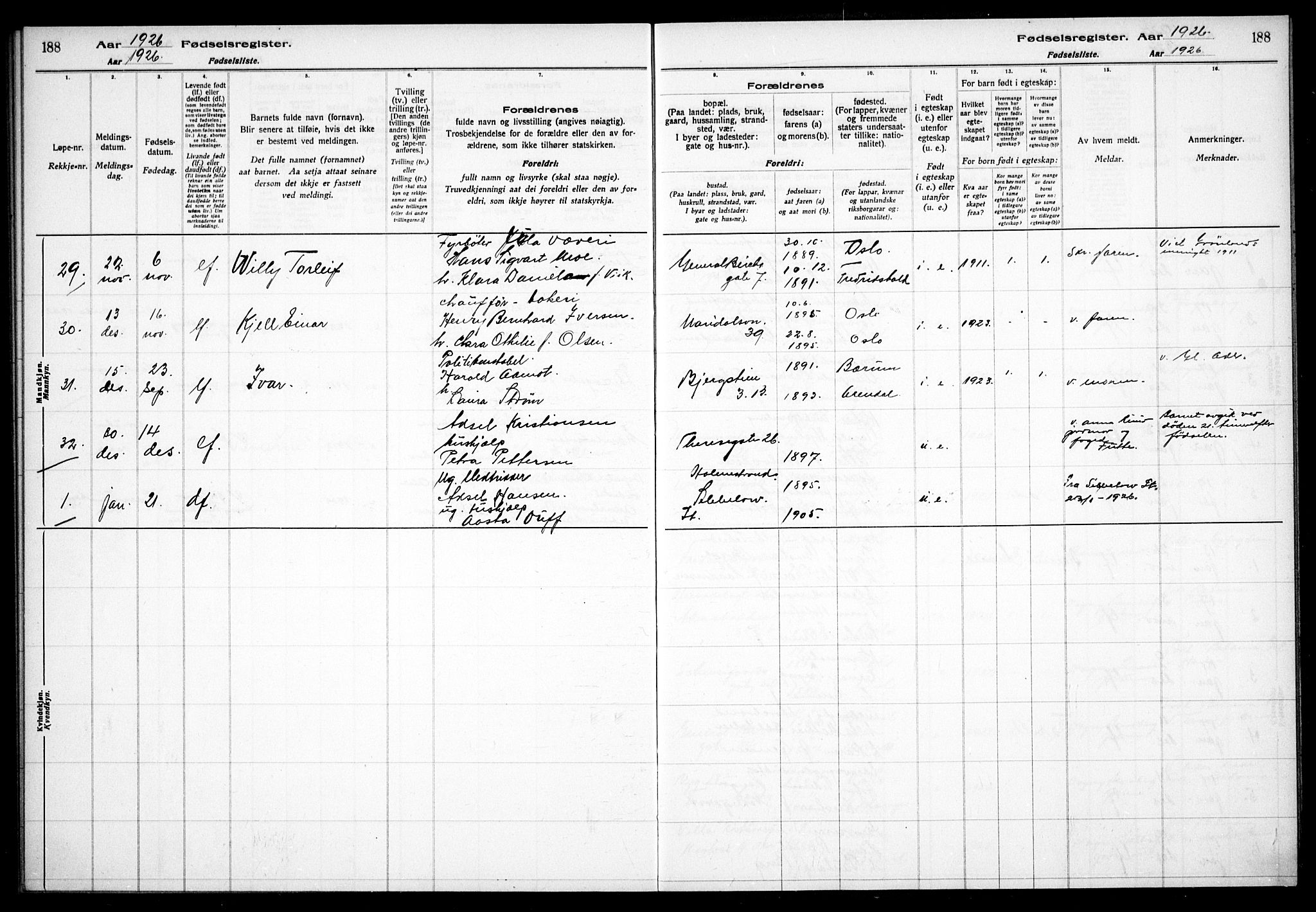 Gamle Aker prestekontor Kirkebøker, AV/SAO-A-10617a/J/L0001: Birth register no. 1, 1916-1927, p. 188