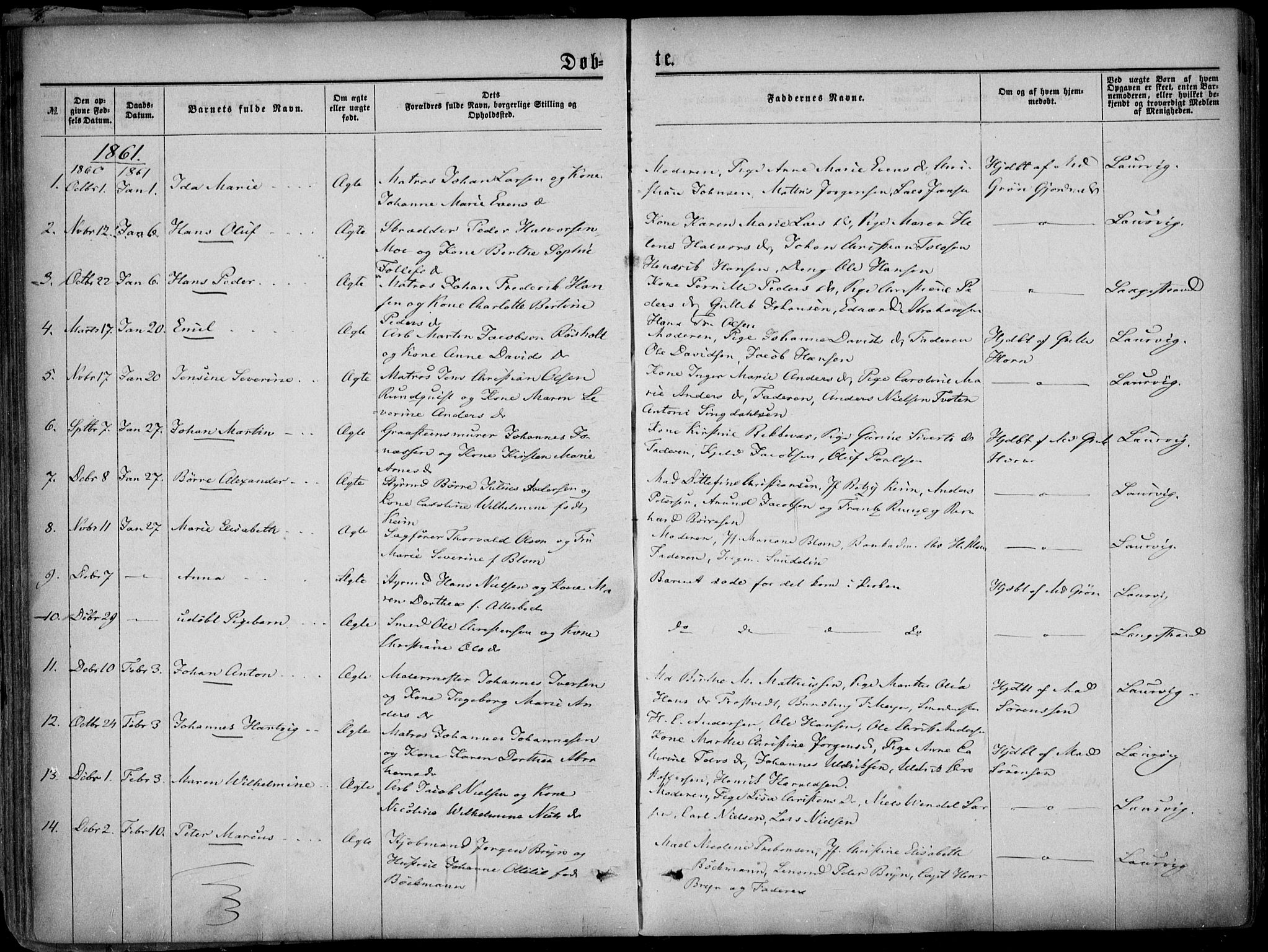 Larvik kirkebøker, SAKO/A-352/F/Fa/L0004: Parish register (official) no. I 4, 1856-1870