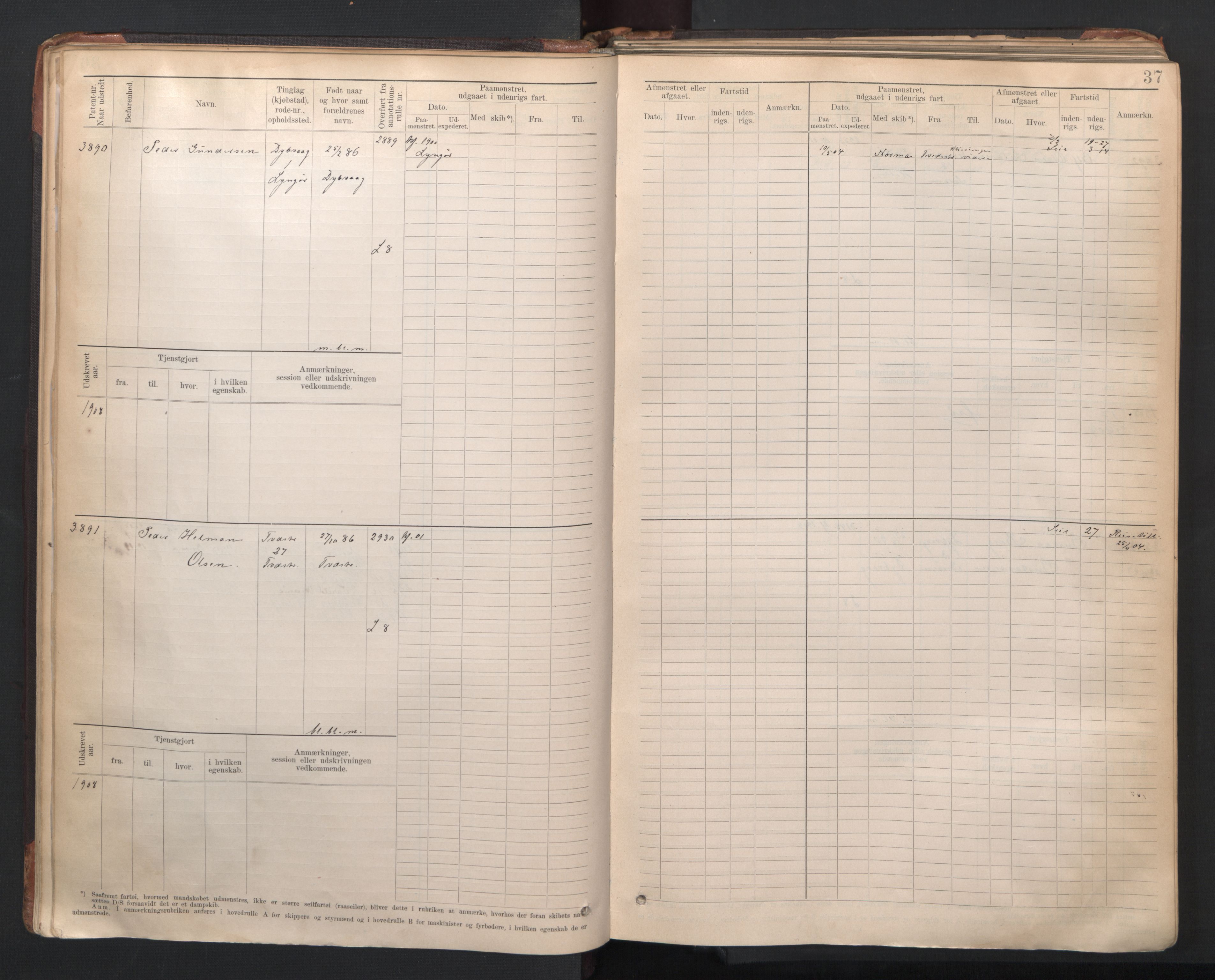 Tvedestrand mønstringskrets, SAK/2031-0011/F/Fb/L0006: Hovedrulle A nr 3818-4409, R-7, 1905-1948, p. 40