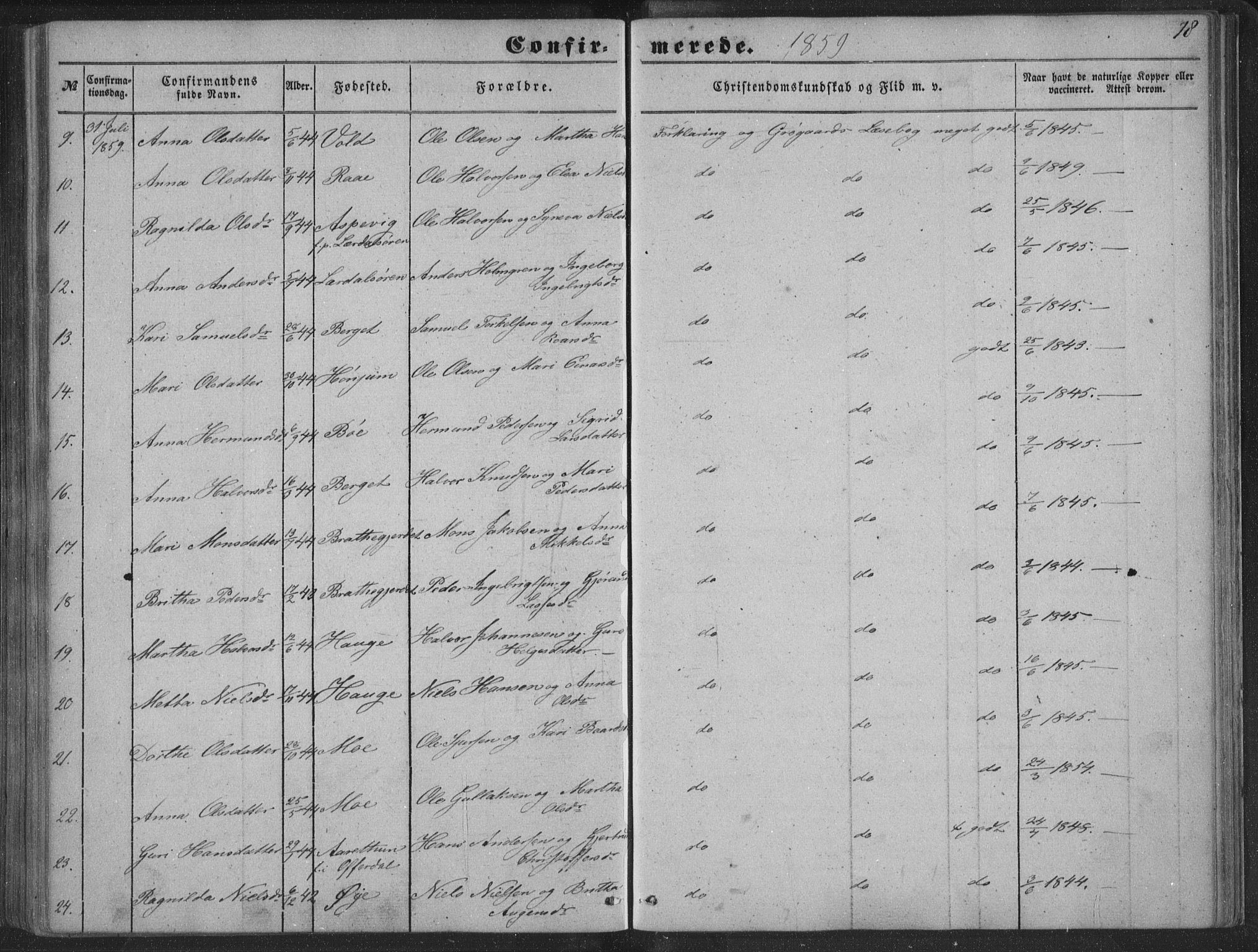 Lærdal sokneprestembete, SAB/A-81201: Parish register (official) no. A 13, 1847-1864, p. 78