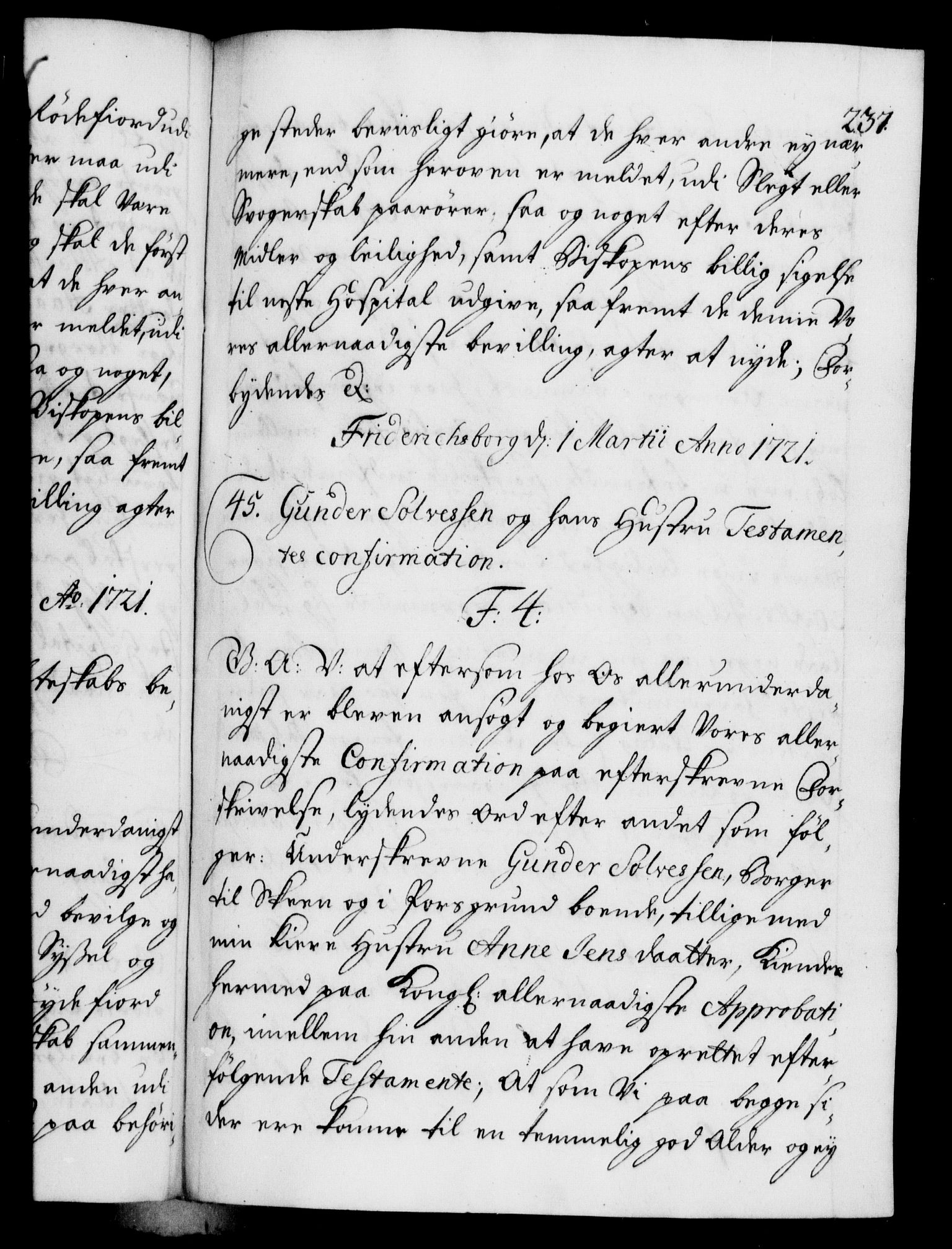 Danske Kanselli 1572-1799, AV/RA-EA-3023/F/Fc/Fca/Fcaa/L0023: Norske registre, 1720-1722, p. 237a