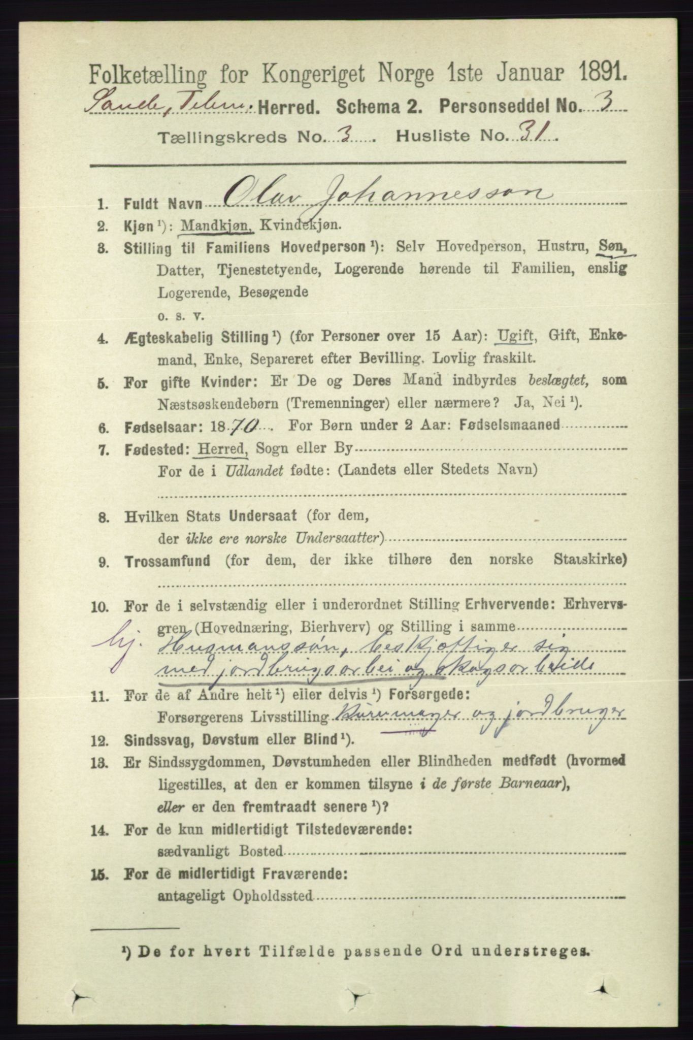 RA, 1891 census for 0822 Sauherad, 1891, p. 904