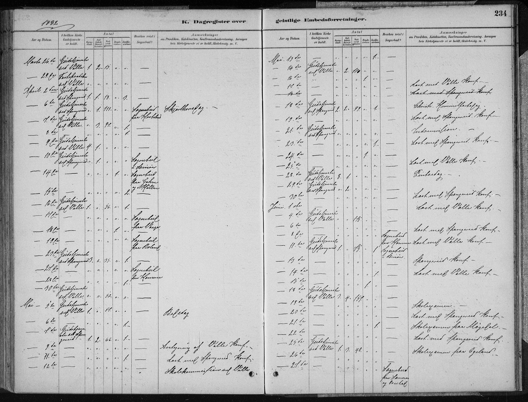 Sør-Audnedal sokneprestkontor, AV/SAK-1111-0039/F/Fa/Fab/L0009: Parish register (official) no. A 9, 1880-1895, p. 234