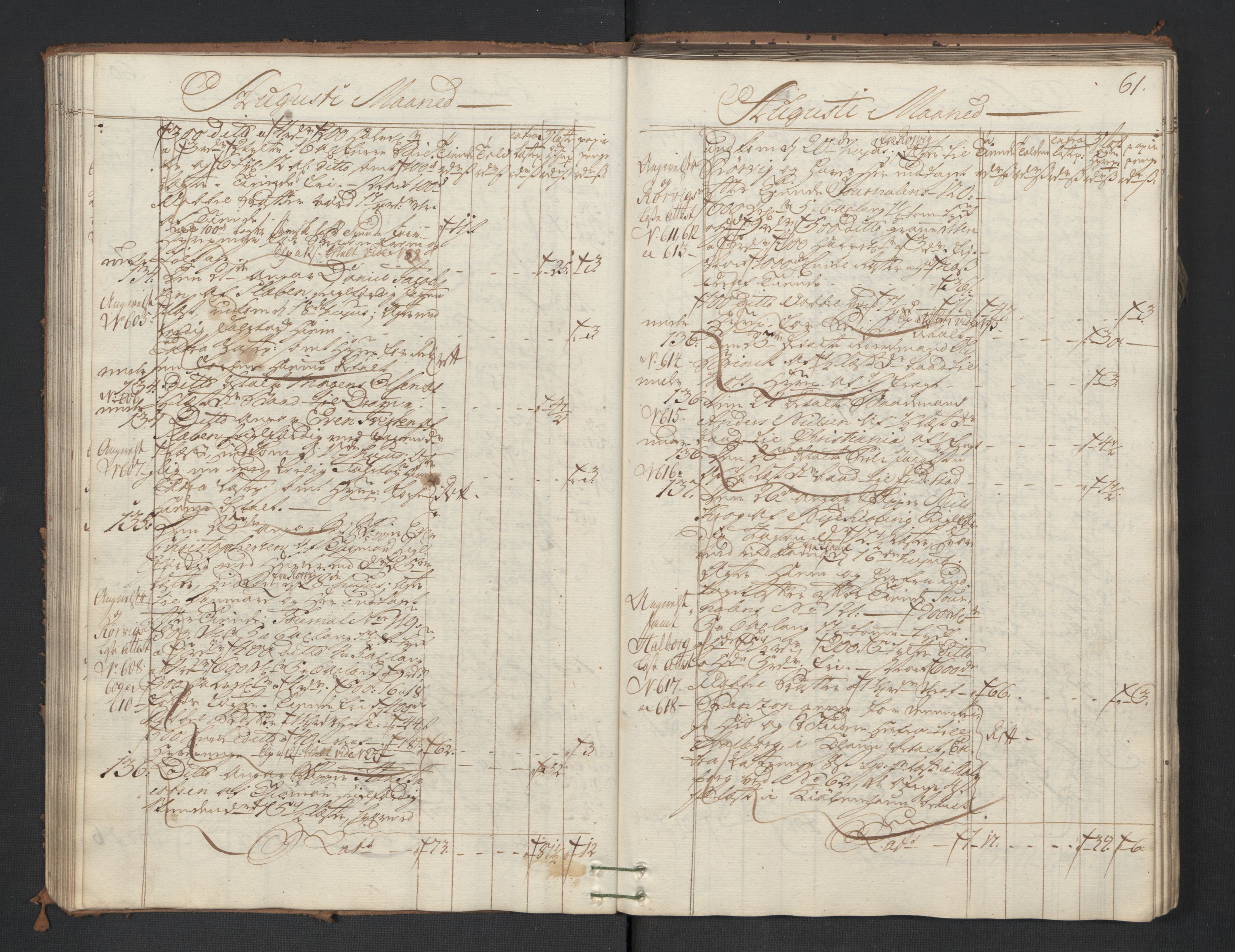 Generaltollkammeret, tollregnskaper, AV/RA-EA-5490/R01/L0047/0001: Tollregnskaper Fredrikshald / Utgående hovedtollbok, 1762, p. 60b-61a