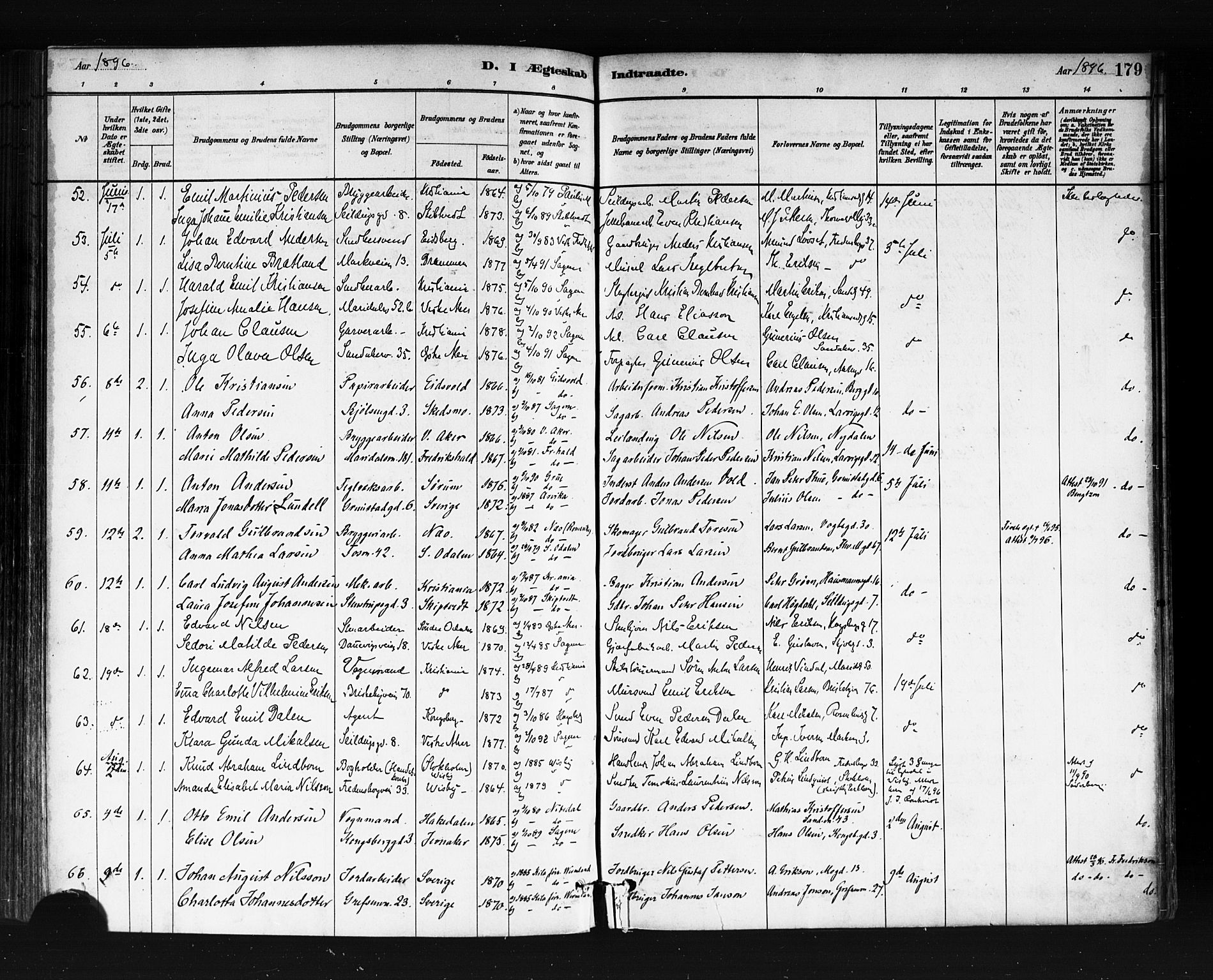 Sagene prestekontor Kirkebøker, SAO/A-10796/F/L0002: Parish register (official) no. 2, 1880-1897, p. 179