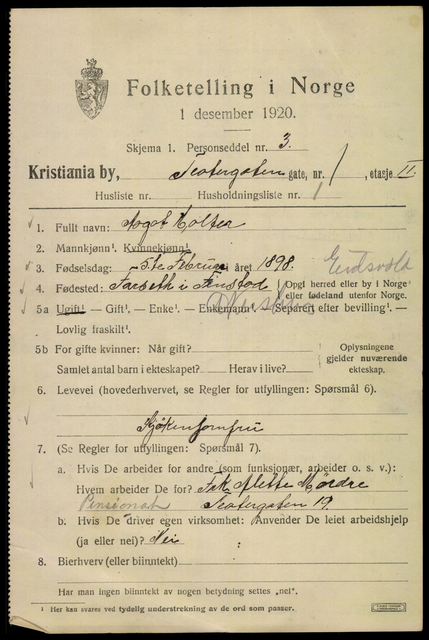 SAO, 1920 census for Kristiania, 1920, p. 564251