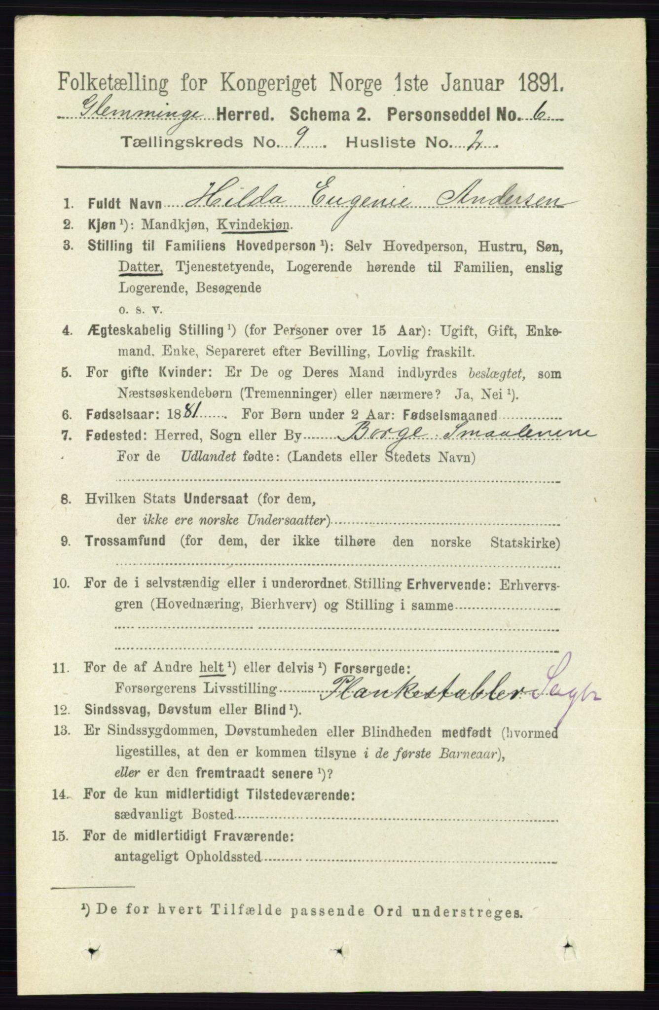 RA, 1891 census for 0132 Glemmen, 1891, p. 9594