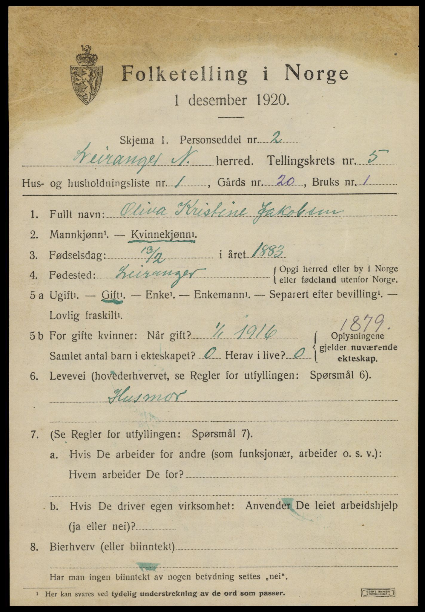 SAT, 1920 census for Leiranger, 1920, p. 1741