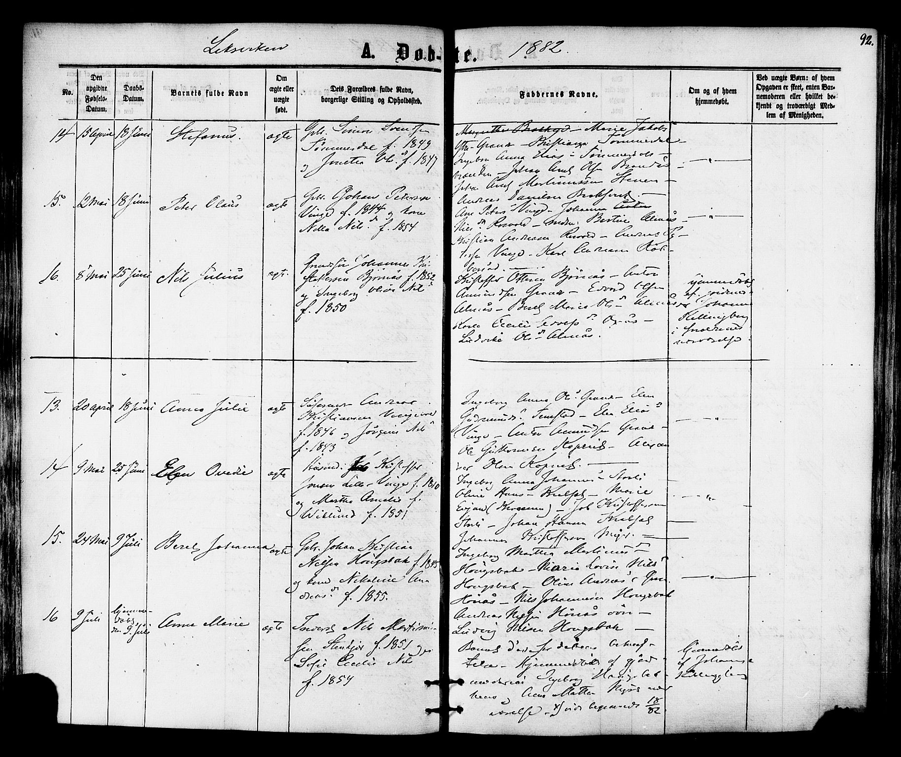 Ministerialprotokoller, klokkerbøker og fødselsregistre - Nord-Trøndelag, SAT/A-1458/701/L0009: Parish register (official) no. 701A09 /1, 1864-1882, p. 92