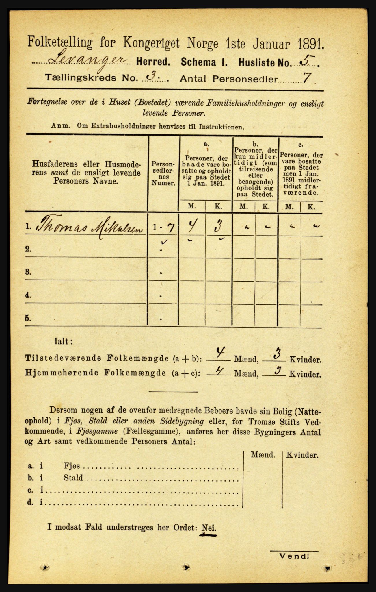 RA, 1891 census for 1720 Levanger, 1891, p. 1530