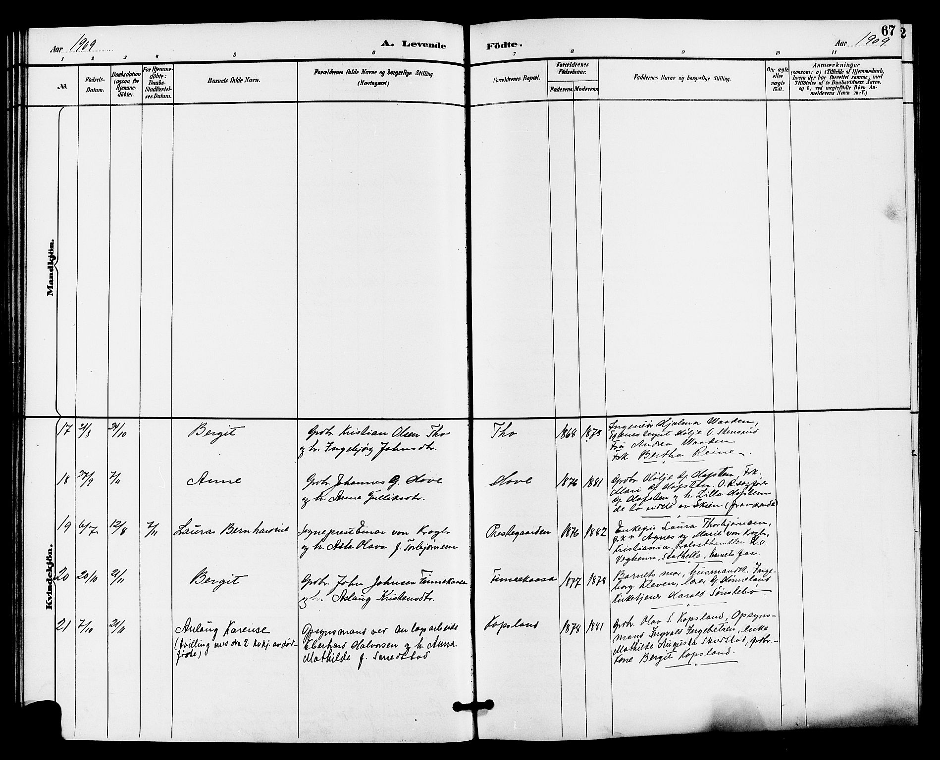 Gransherad kirkebøker, AV/SAKO-A-267/G/Ga/L0003: Parish register (copy) no. I 3, 1887-1915, p. 67