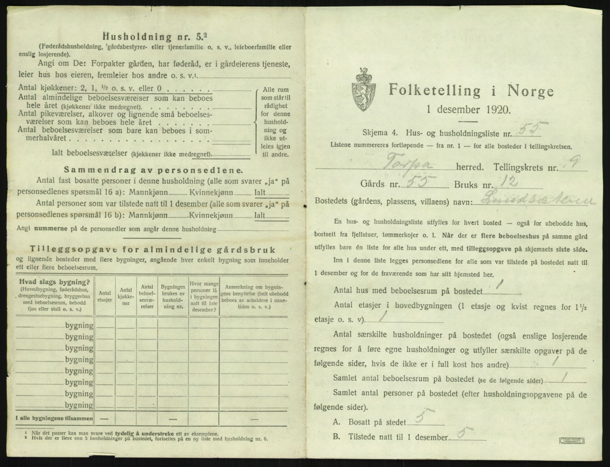 SAH, 1920 census for Torpa, 1920, p. 931