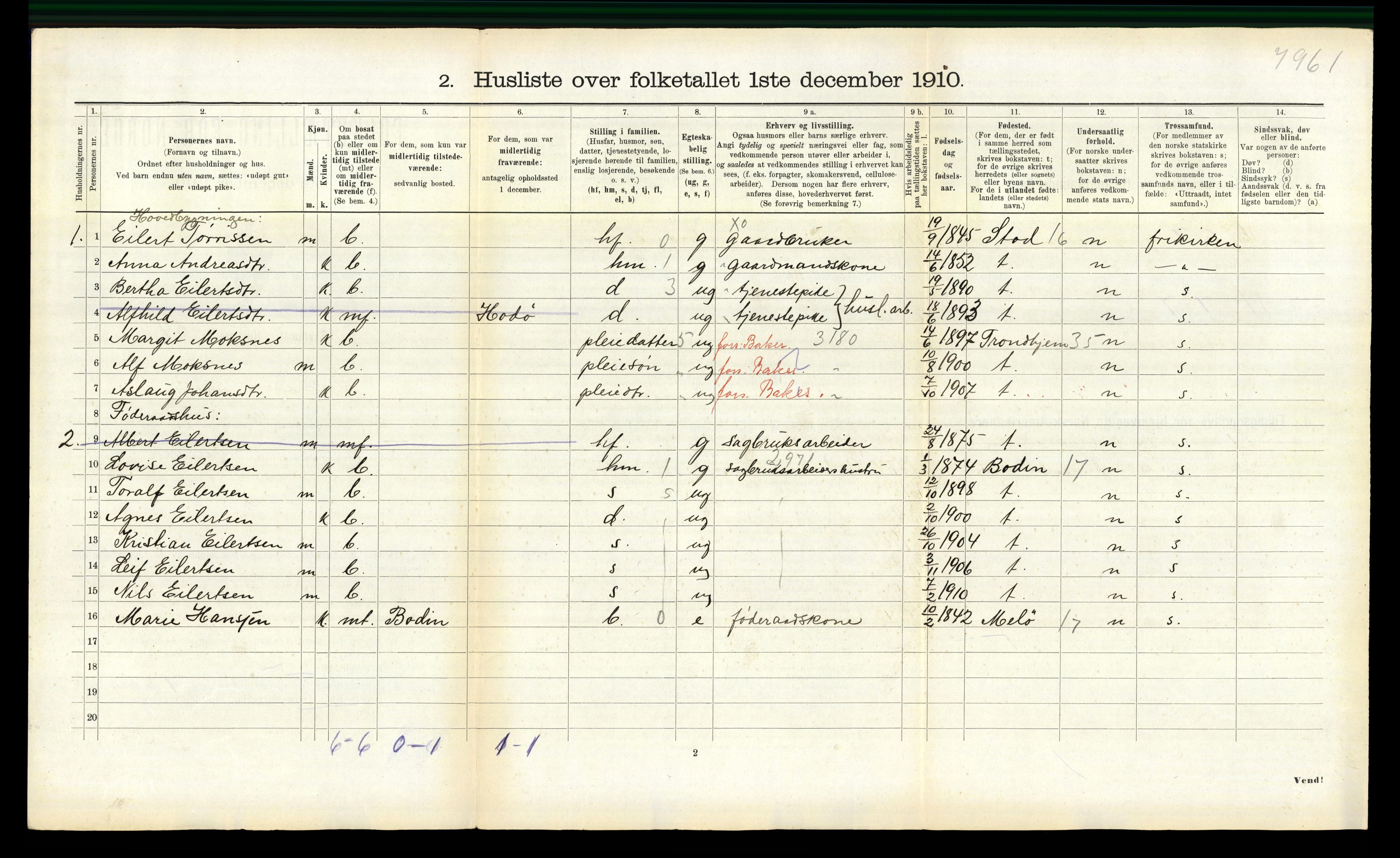 RA, 1910 census for Fosnes, 1910, p. 616