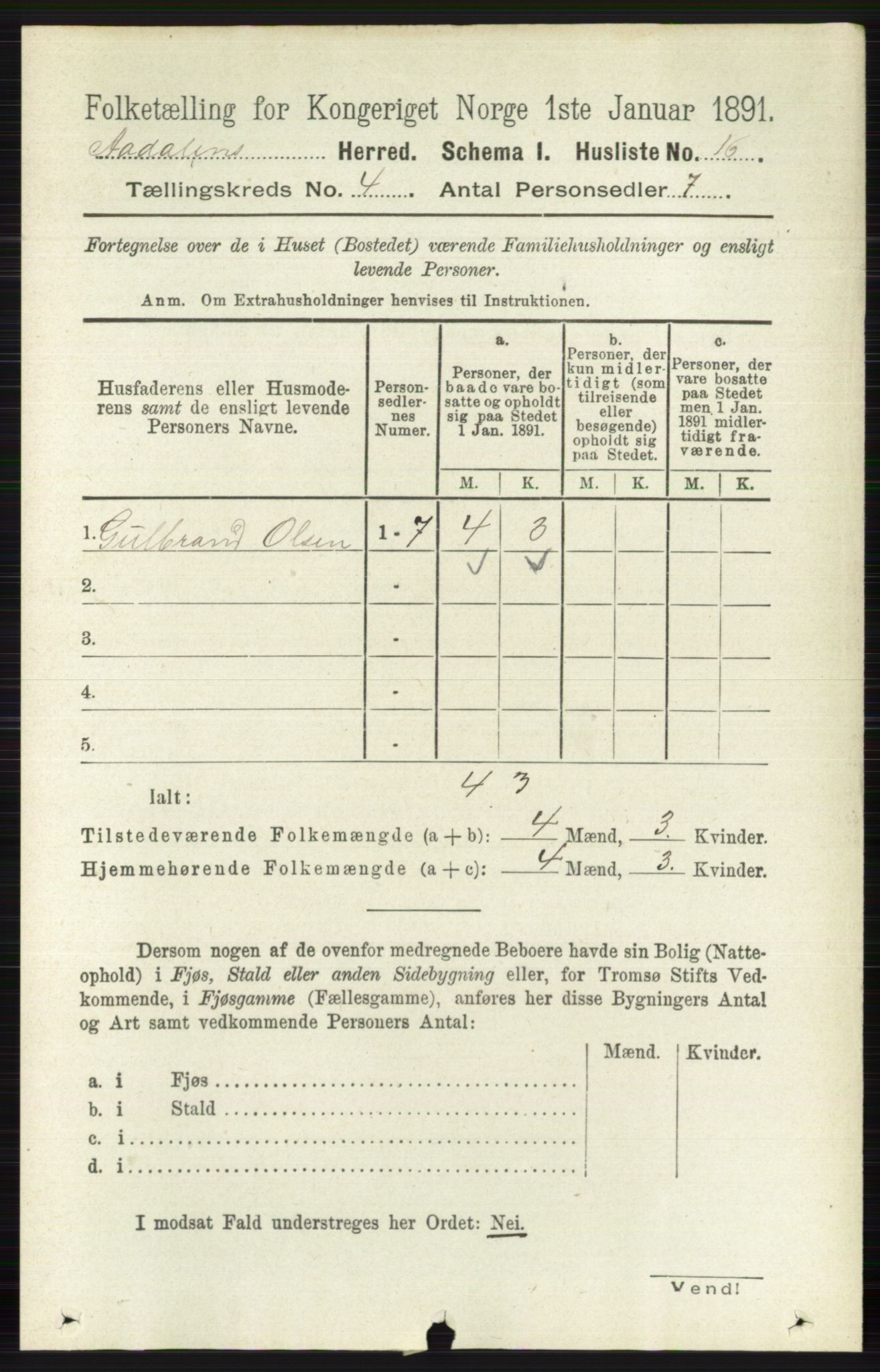 RA, 1891 census for 0614 Ådal, 1891, p. 1466