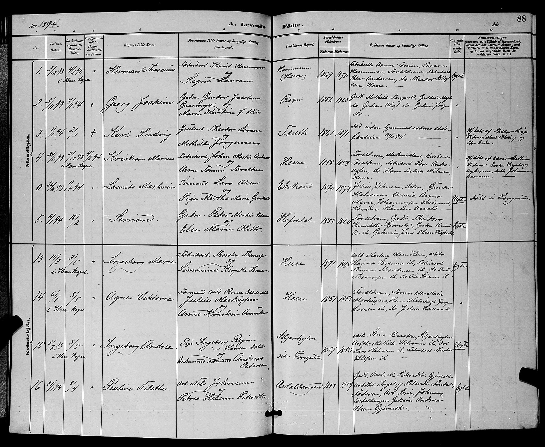 Bamble kirkebøker, SAKO/A-253/G/Ga/L0009: Parish register (copy) no. I 9, 1888-1900, p. 88