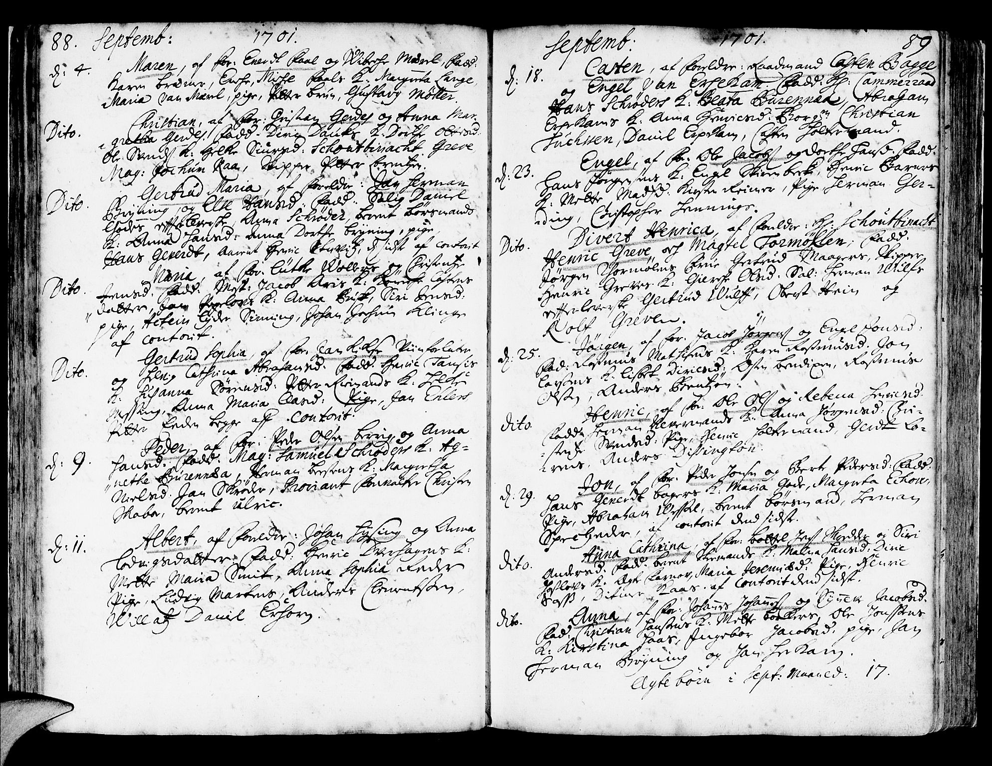 Korskirken sokneprestembete, AV/SAB-A-76101/H/Haa/L0003: Parish register (official) no. A 3, 1698-1719, p. 88-89