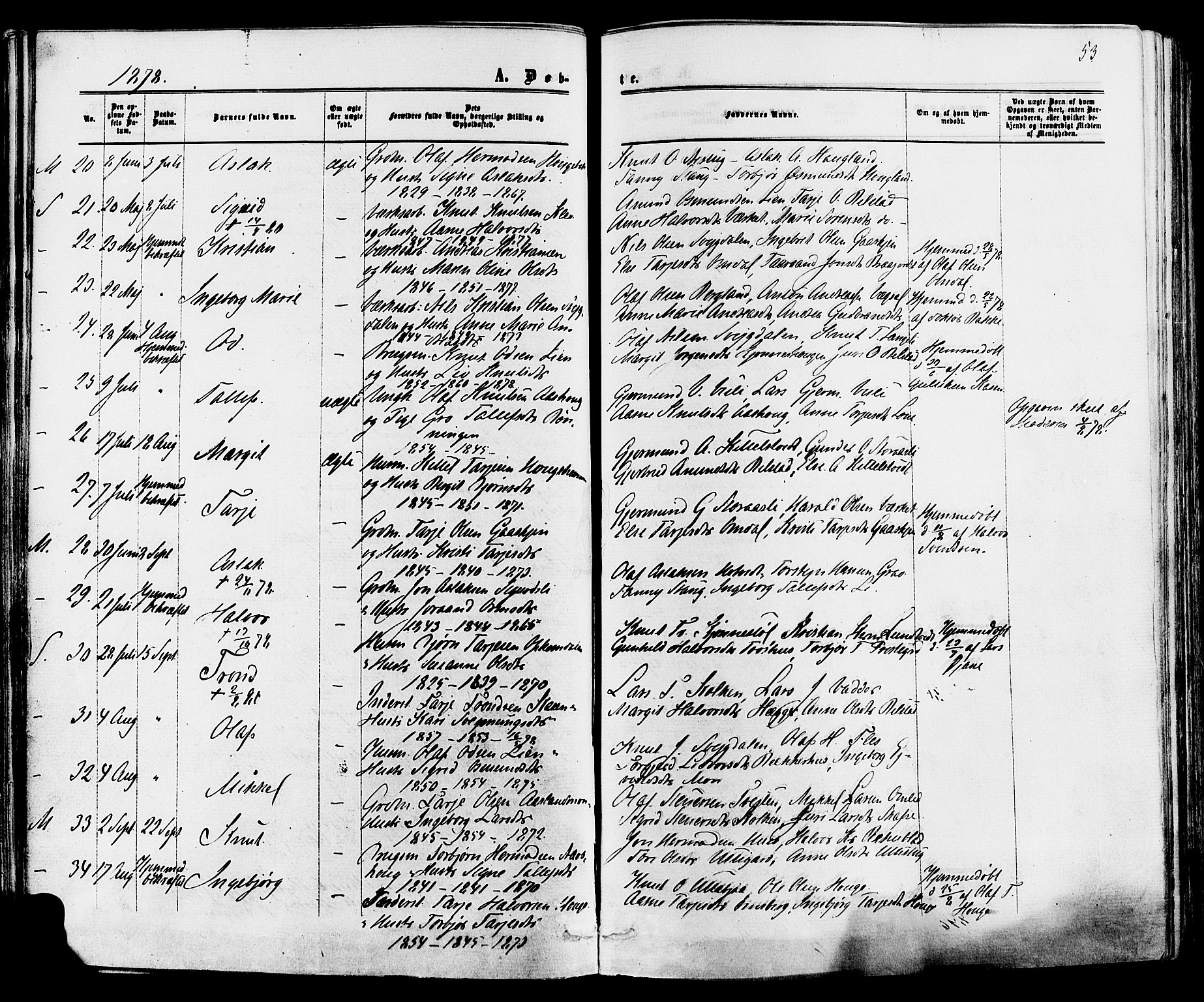 Mo kirkebøker, AV/SAKO-A-286/F/Fa/L0006: Parish register (official) no. I 6, 1865-1885, p. 53