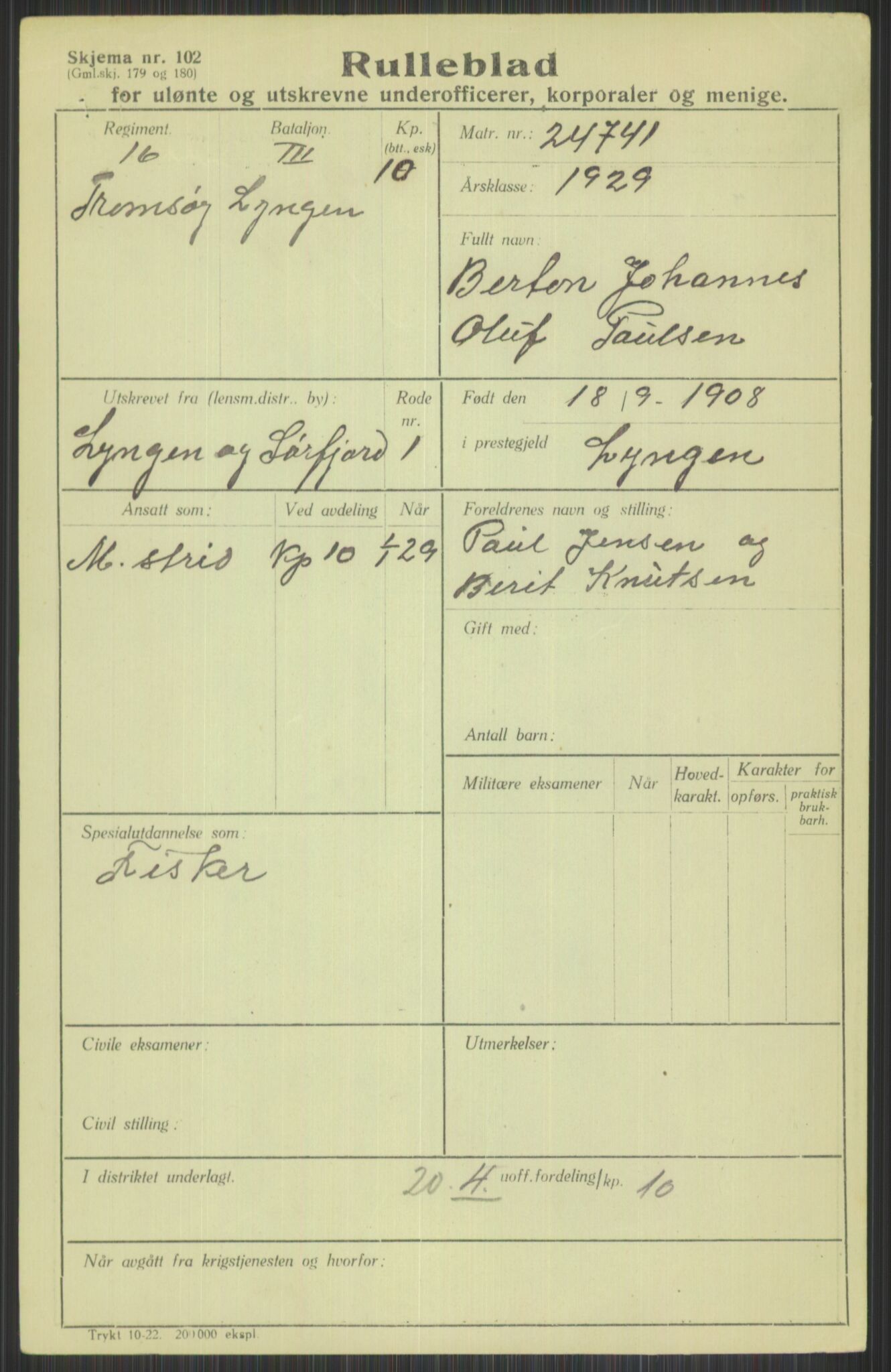 Forsvaret, Troms infanteriregiment nr. 16, AV/RA-RAFA-3146/P/Pa/L0013/0004: Rulleblad / Rulleblad for regimentets menige mannskaper, årsklasse 1929, 1929, p. 1009