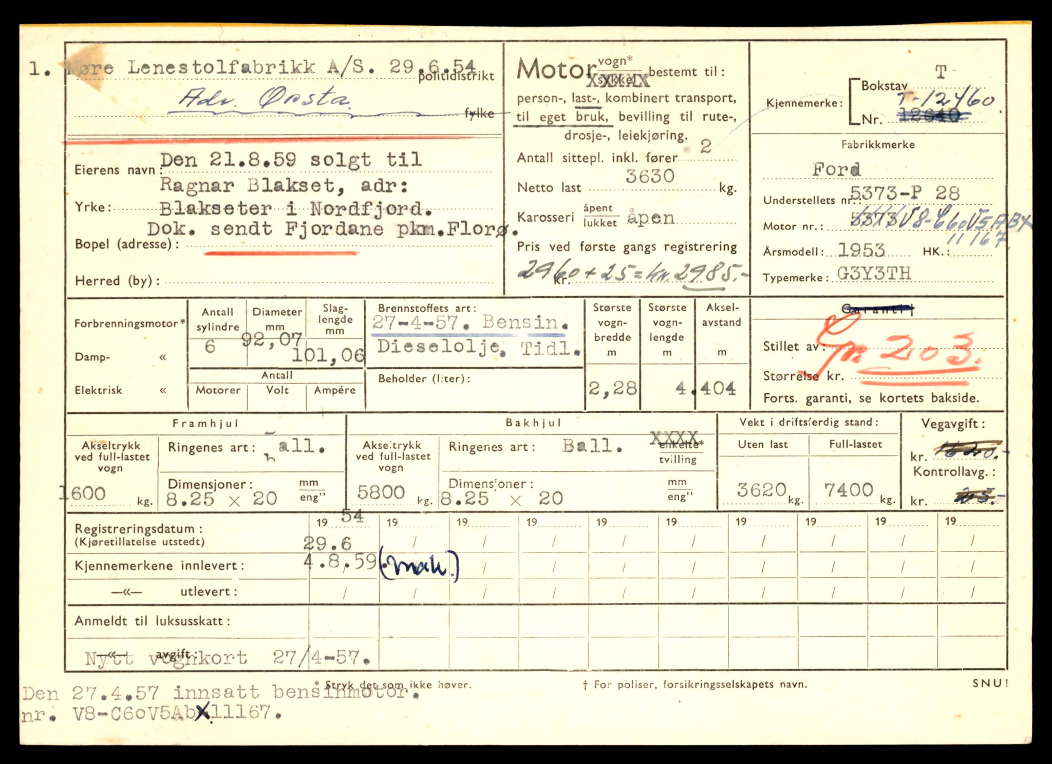 Møre og Romsdal vegkontor - Ålesund trafikkstasjon, SAT/A-4099/F/Fe/L0033: Registreringskort for kjøretøy T 12151 - T 12474, 1927-1998, p. 3531