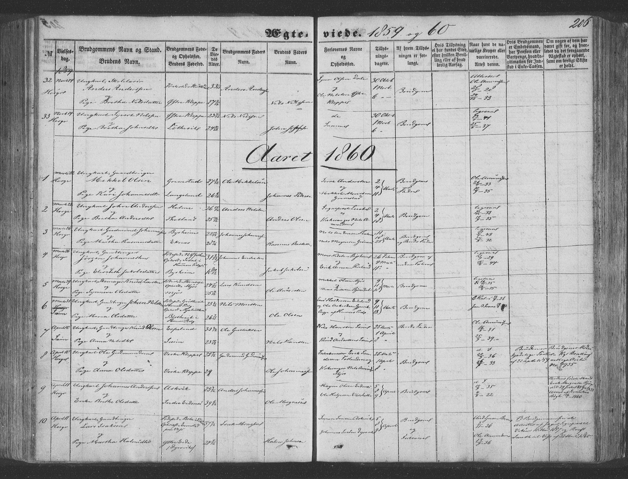 Hosanger sokneprestembete, SAB/A-75801/H/Haa: Parish register (official) no. A 8, 1849-1863, p. 206