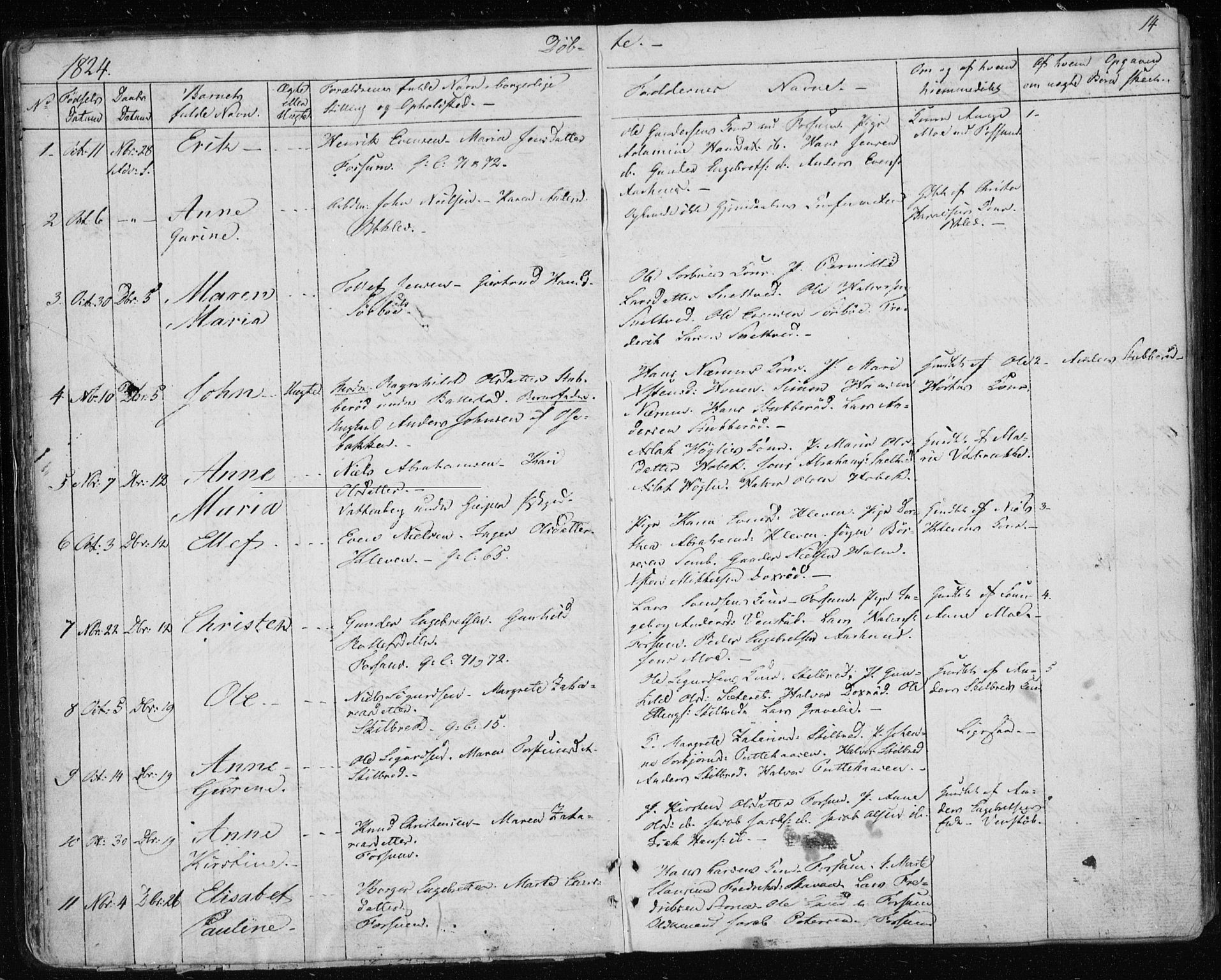 Gjerpen kirkebøker, AV/SAKO-A-265/F/Fa/L0005: Parish register (official) no. I 5, 1823-1829, p. 14