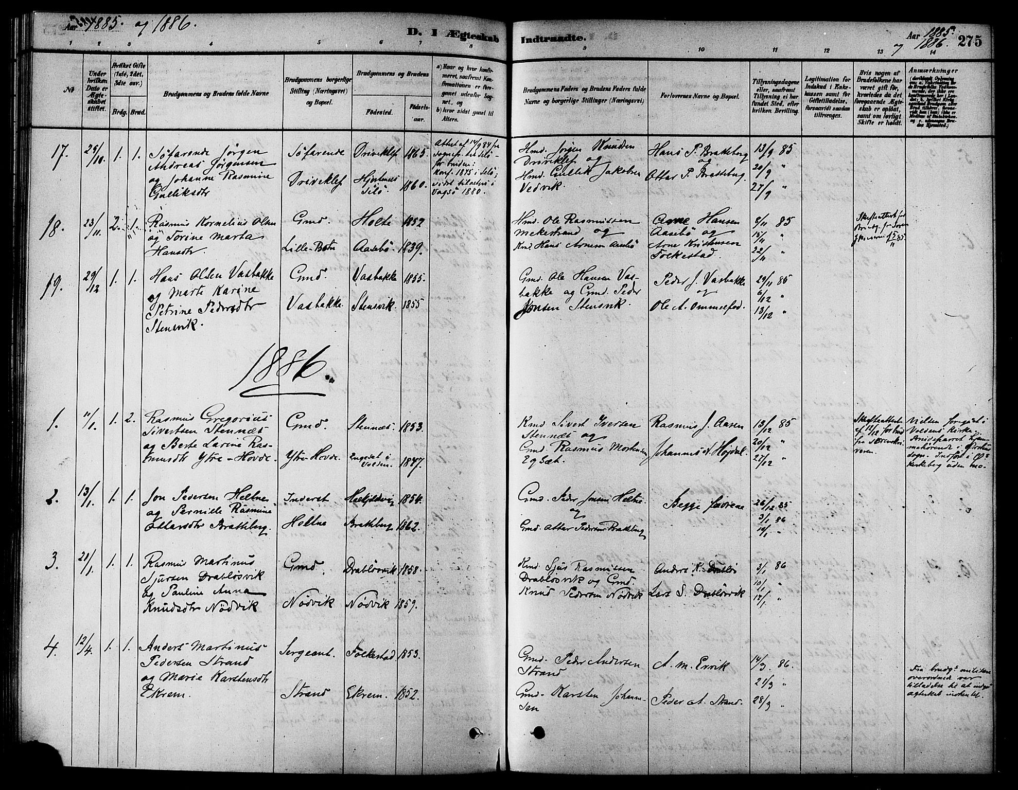 Ministerialprotokoller, klokkerbøker og fødselsregistre - Møre og Romsdal, AV/SAT-A-1454/511/L0141: Parish register (official) no. 511A08, 1878-1890, p. 275