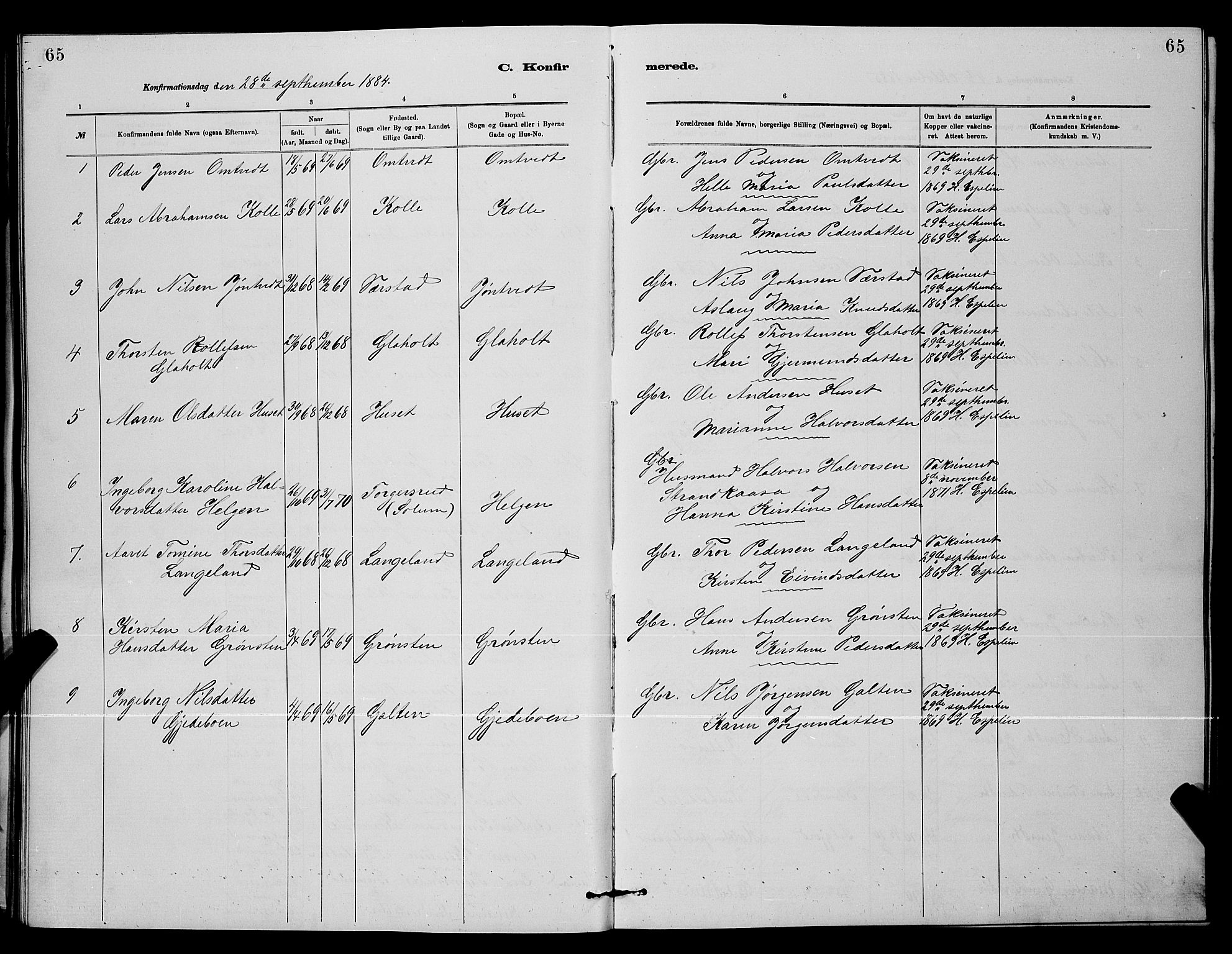 Holla kirkebøker, SAKO/A-272/G/Gb/L0001: Parish register (copy) no. II 1, 1882-1897, p. 65