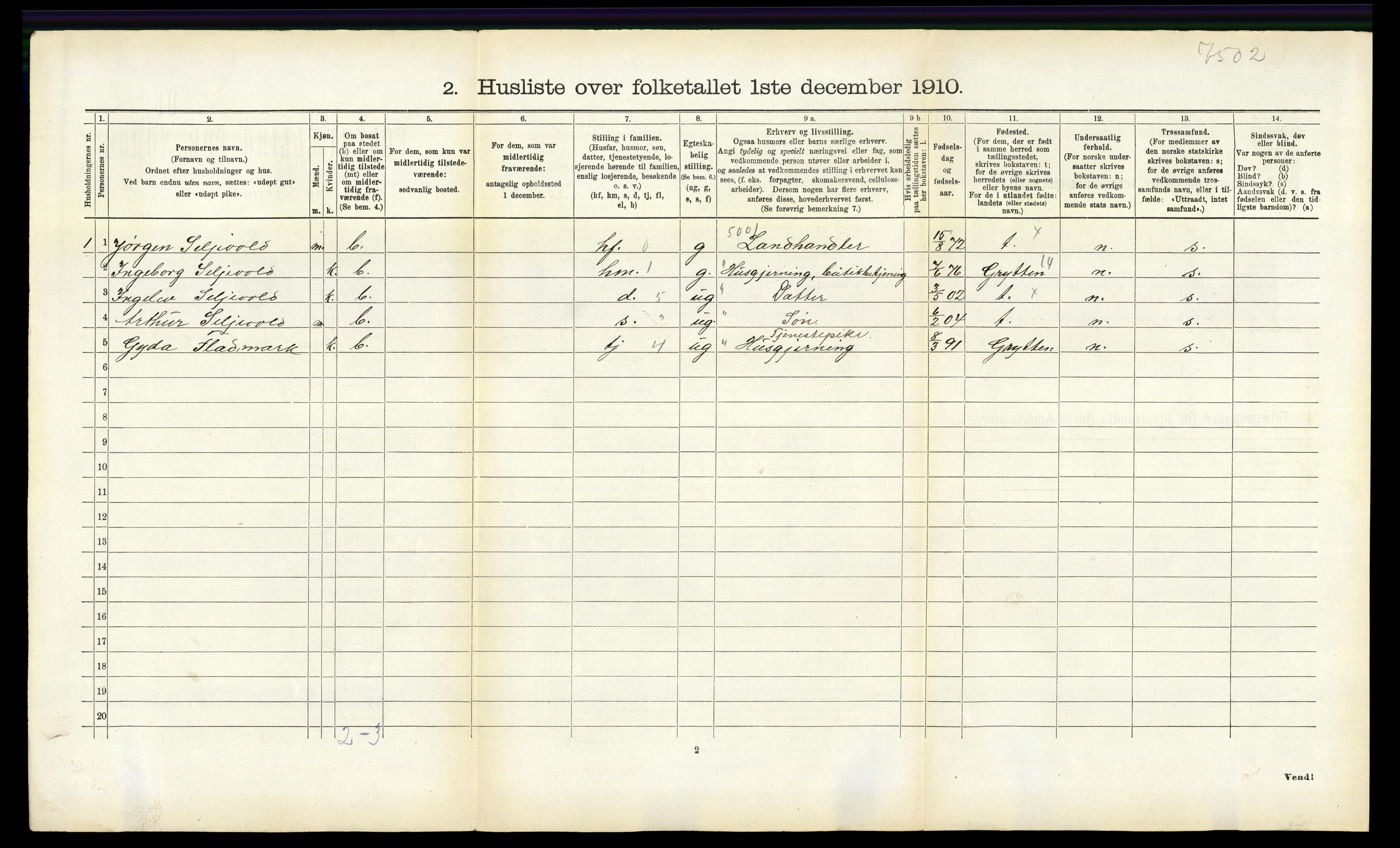 RA, 1910 census for Veøy, 1910, p. 493