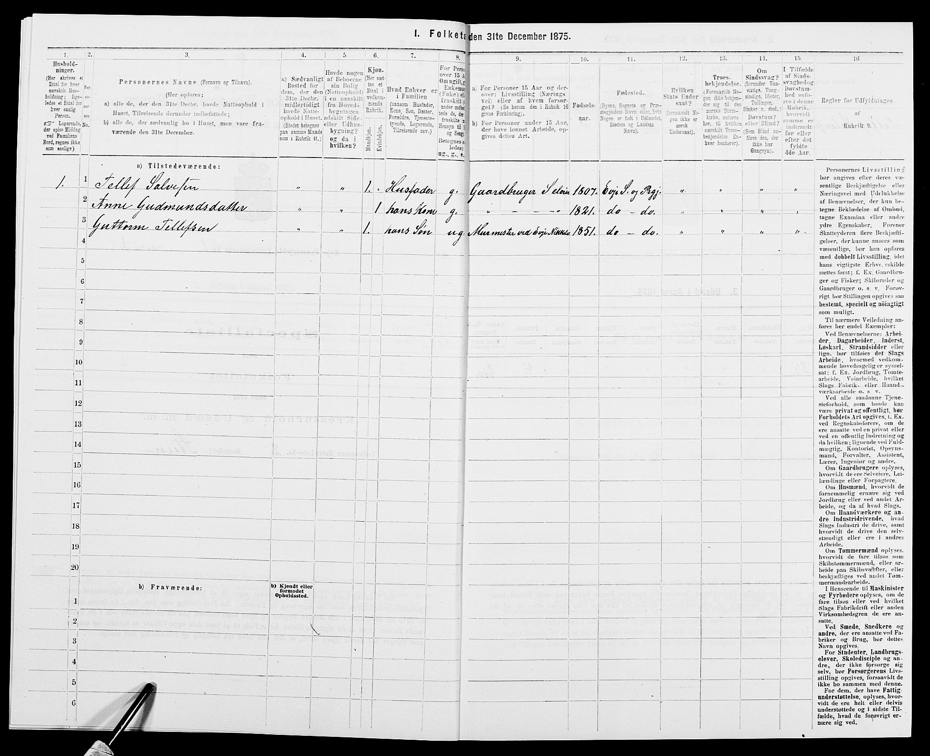 SAK, 1875 census for 0934P Evje, 1875, p. 27