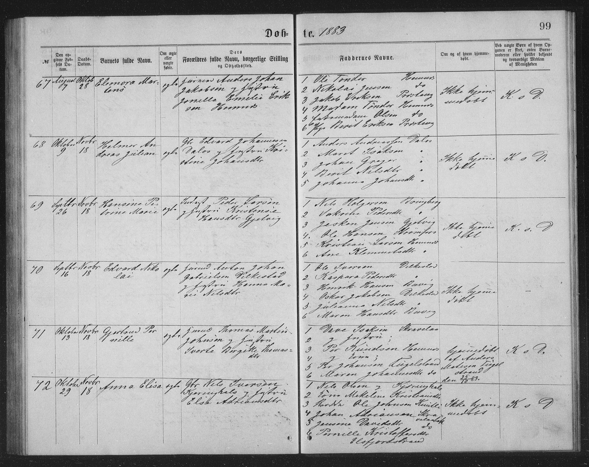 Ministerialprotokoller, klokkerbøker og fødselsregistre - Nordland, AV/SAT-A-1459/825/L0369: Parish register (copy) no. 825C06, 1873-1885, p. 99