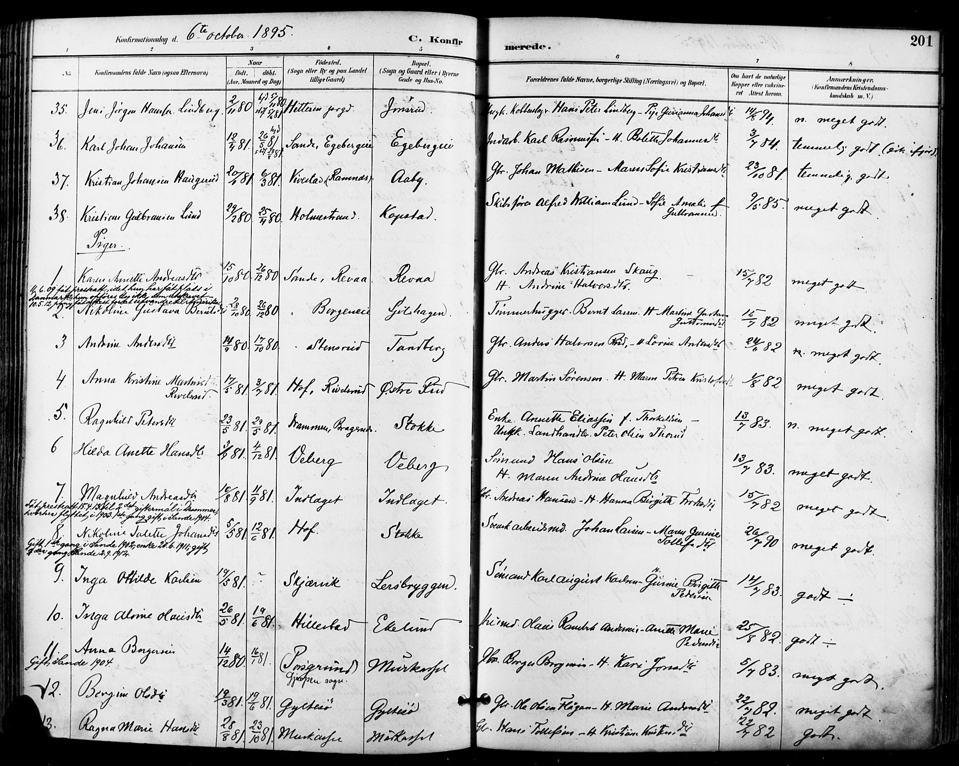 Sande Kirkebøker, SAKO/A-53/F/Fa/L0007: Parish register (official) no. 7, 1888-1903, p. 201