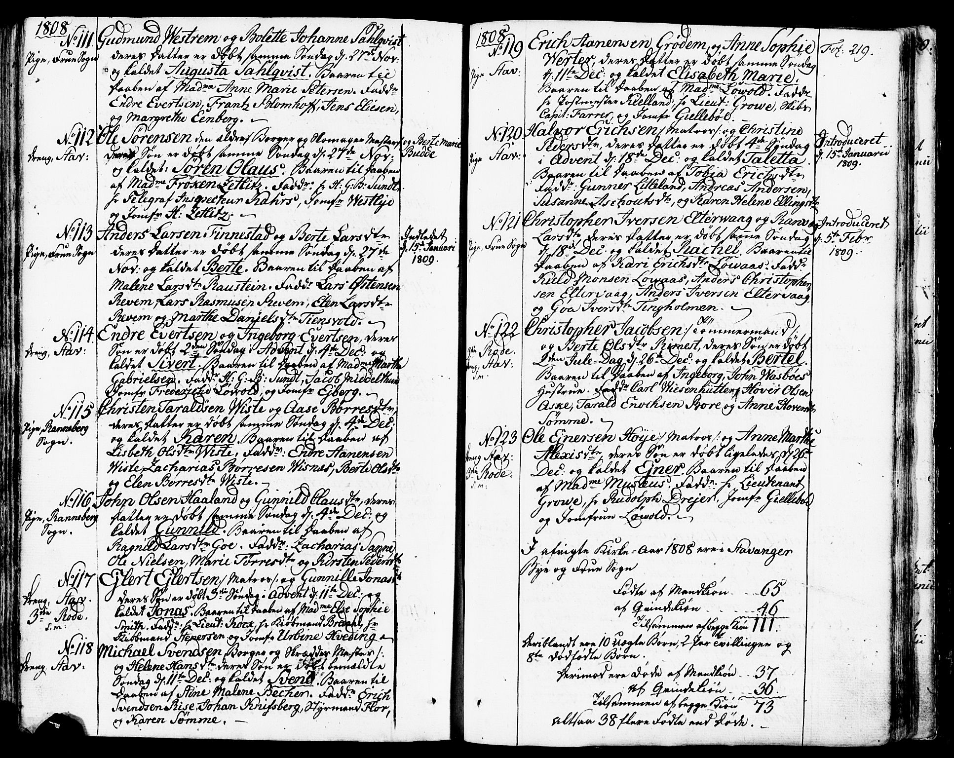 Domkirken sokneprestkontor, SAST/A-101812/001/30/30BB/L0007: Parish register (copy) no. B 7, 1791-1813, p. 219