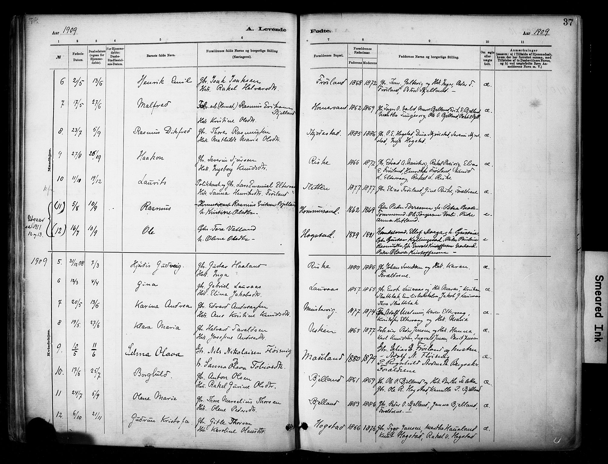 Hetland sokneprestkontor, AV/SAST-A-101826/30/30BA/L0010: Parish register (official) no. A 10, 1882-1925, p. 37