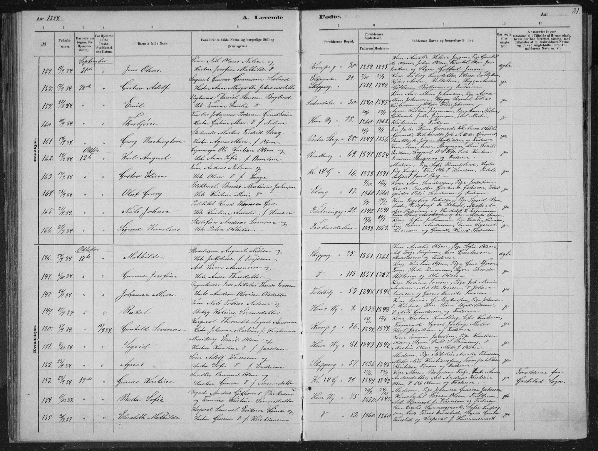 Kristiansand domprosti, AV/SAK-1112-0006/F/Fb/L0014: Parish register (copy) no. B 14, 1881-1896, p. 81