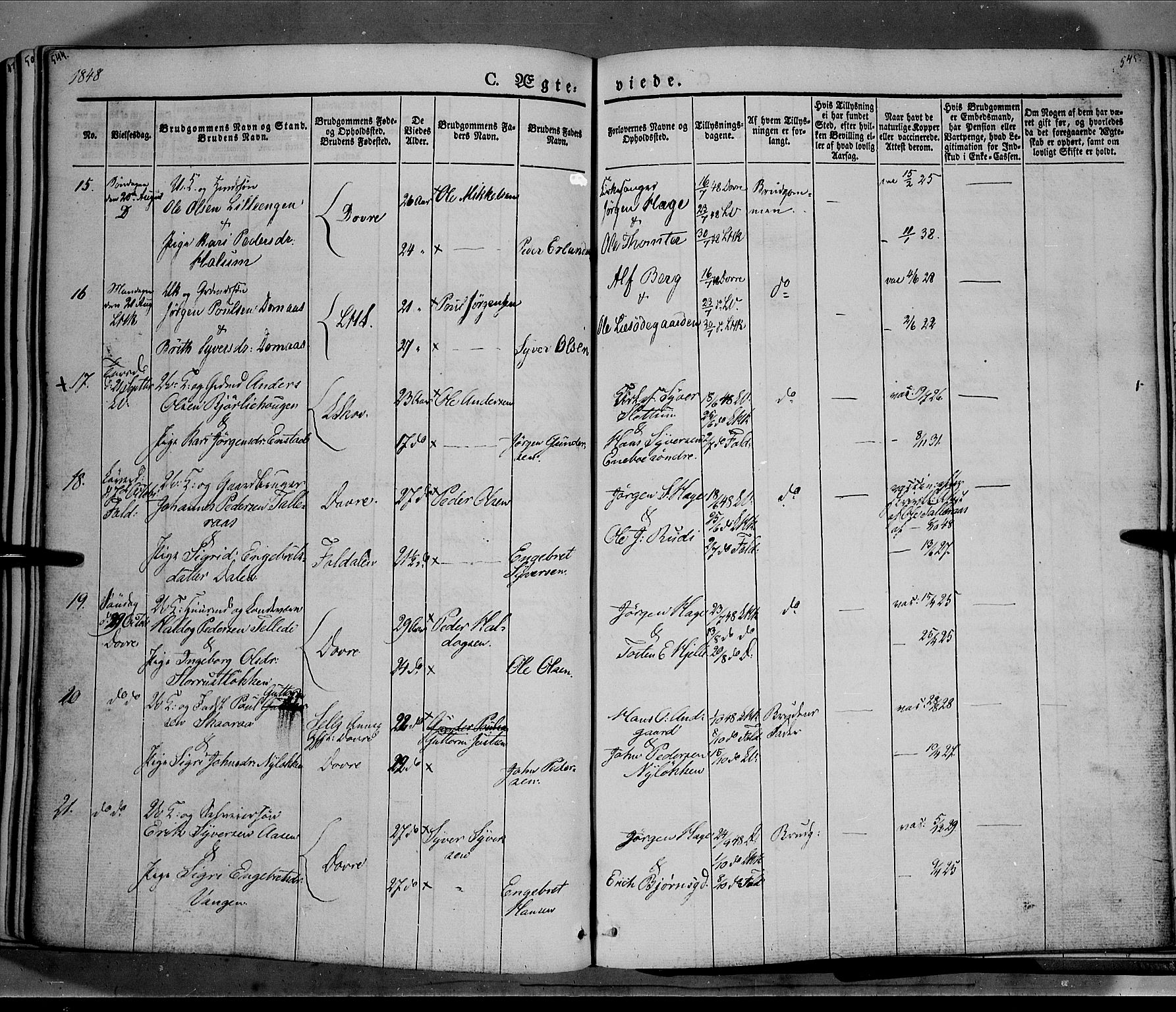 Lesja prestekontor, AV/SAH-PREST-068/H/Ha/Haa/L0006: Parish register (official) no. 6A, 1843-1854, p. 544-545