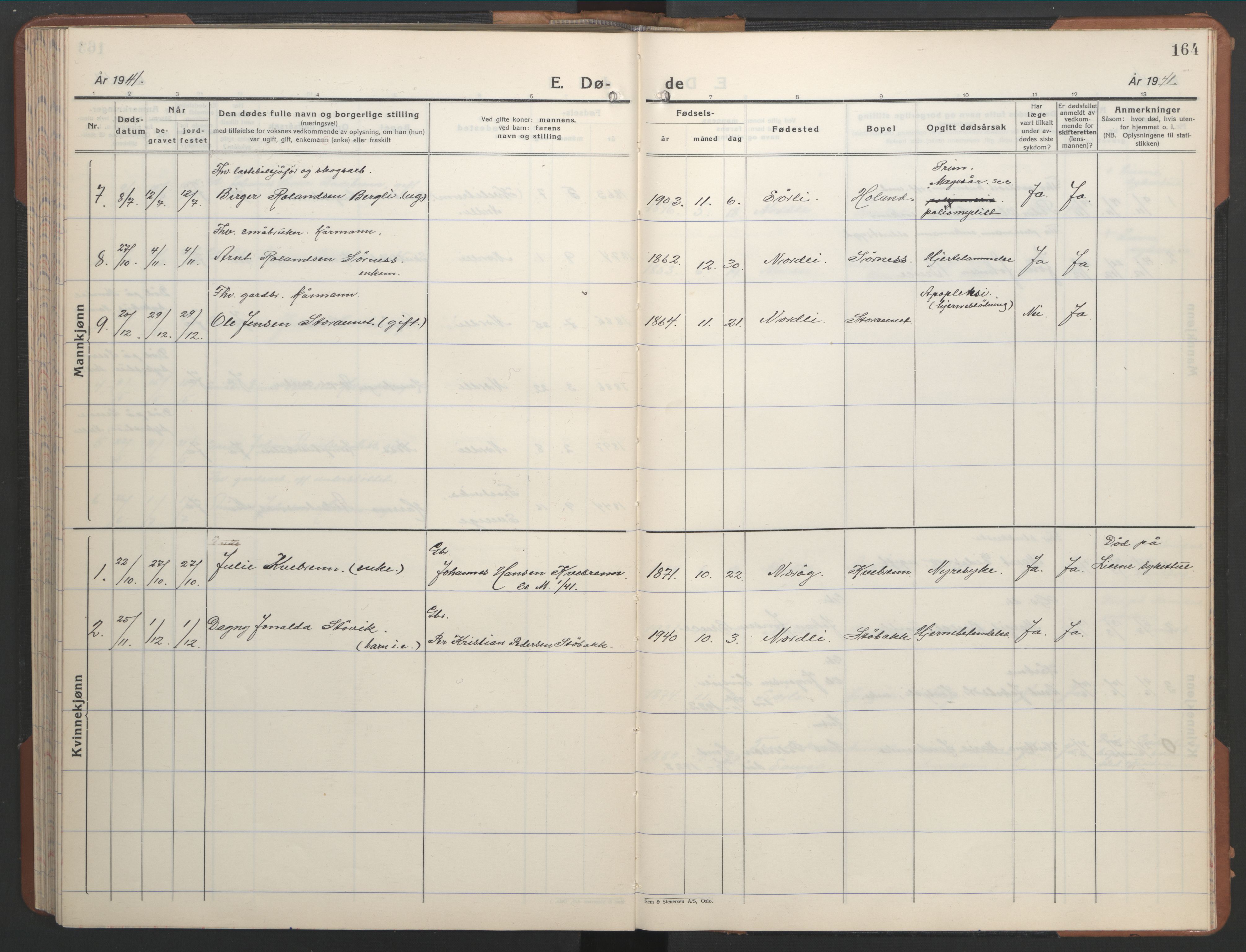 Ministerialprotokoller, klokkerbøker og fødselsregistre - Nord-Trøndelag, AV/SAT-A-1458/755/L0500: Parish register (copy) no. 755C01, 1920-1962, p. 164