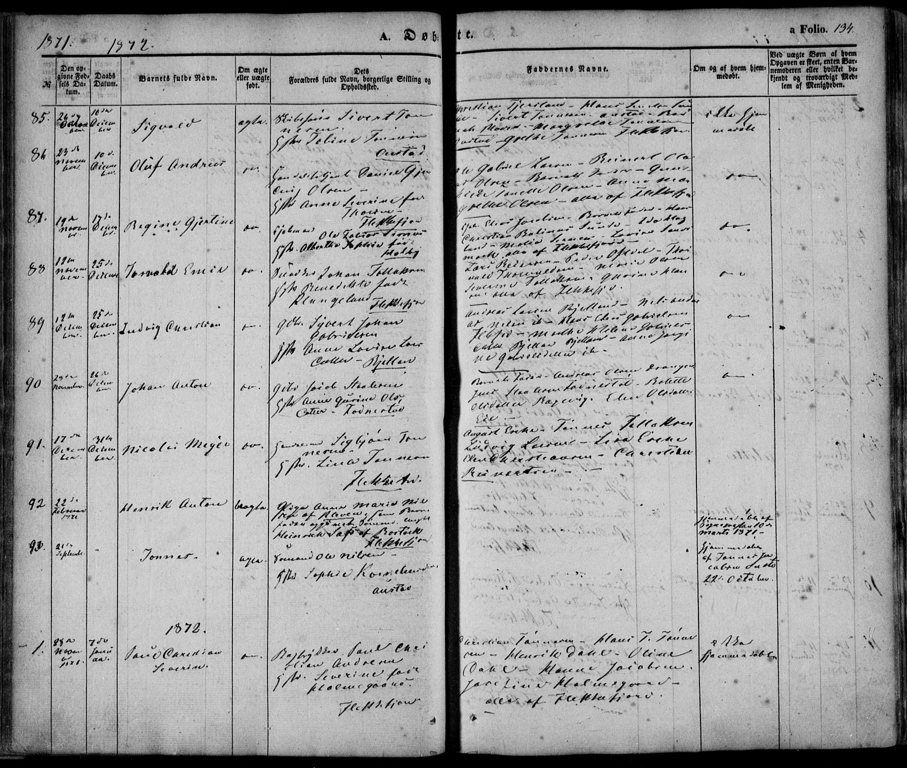 Flekkefjord sokneprestkontor, AV/SAK-1111-0012/F/Fa/Fac/L0005: Parish register (official) no. A 5, 1849-1875, p. 134